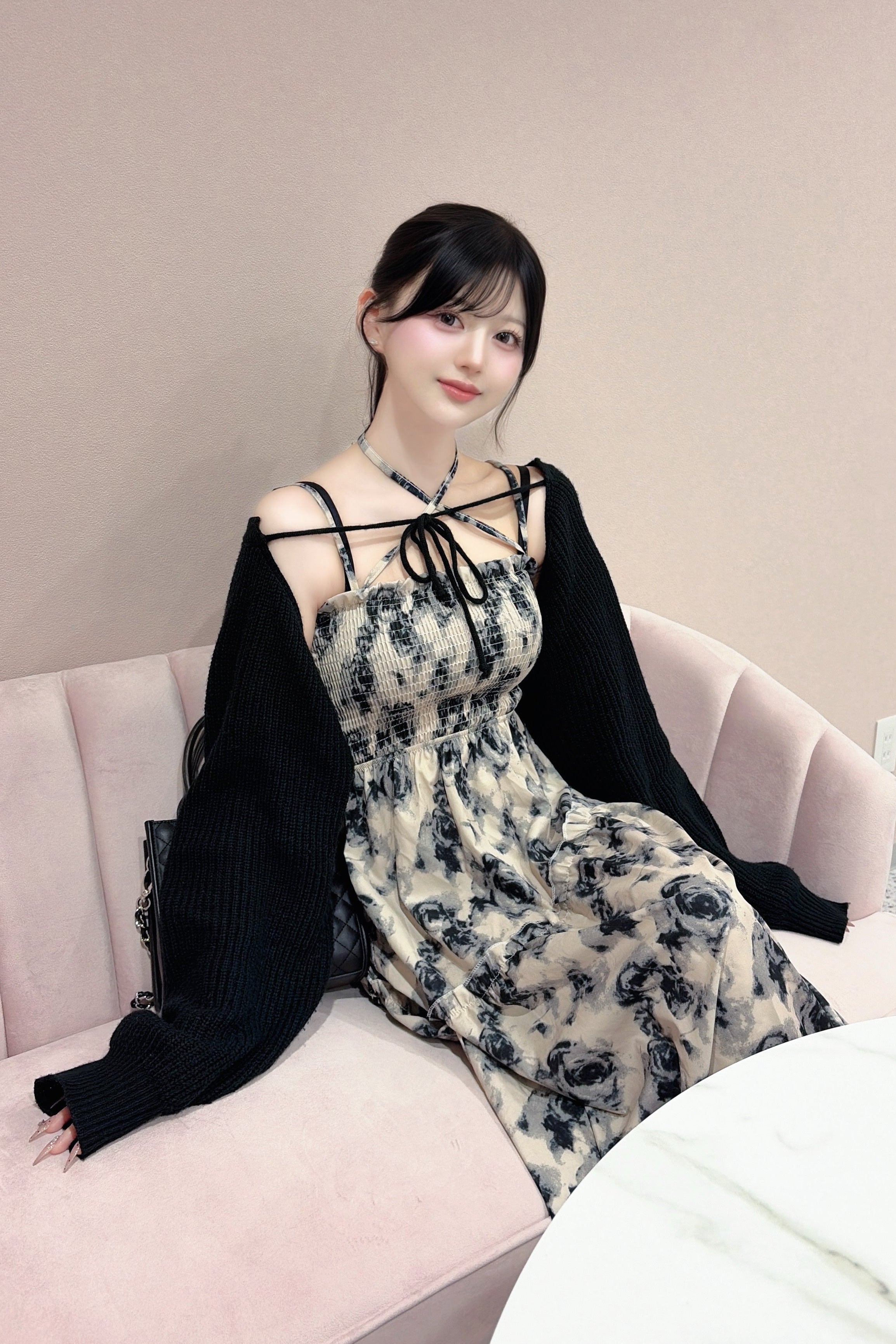 フローラルシャーリングティアードマキシワンピース KR15369