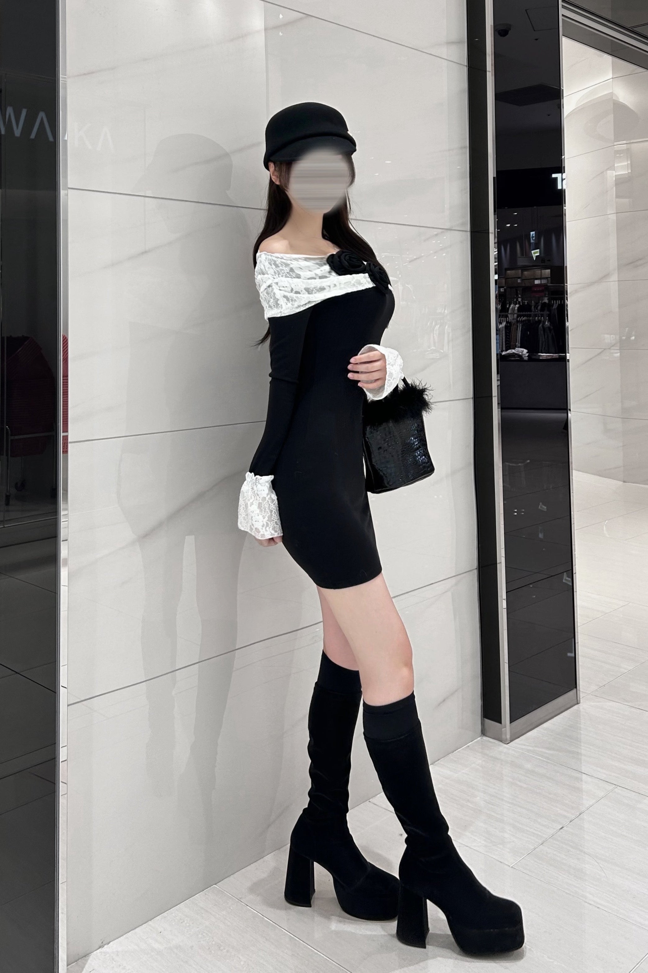 オフショルレースワンピース KR14114