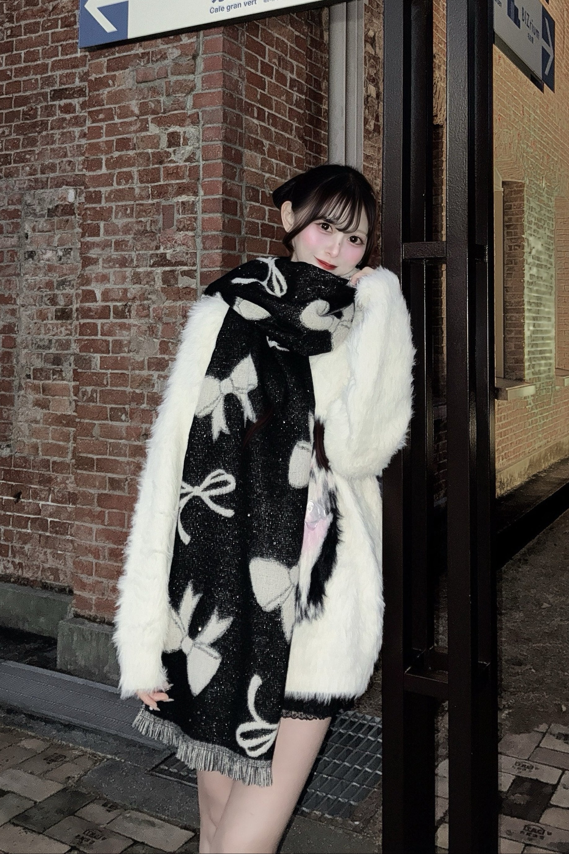 リボンモチーフニットマフラー KR13958