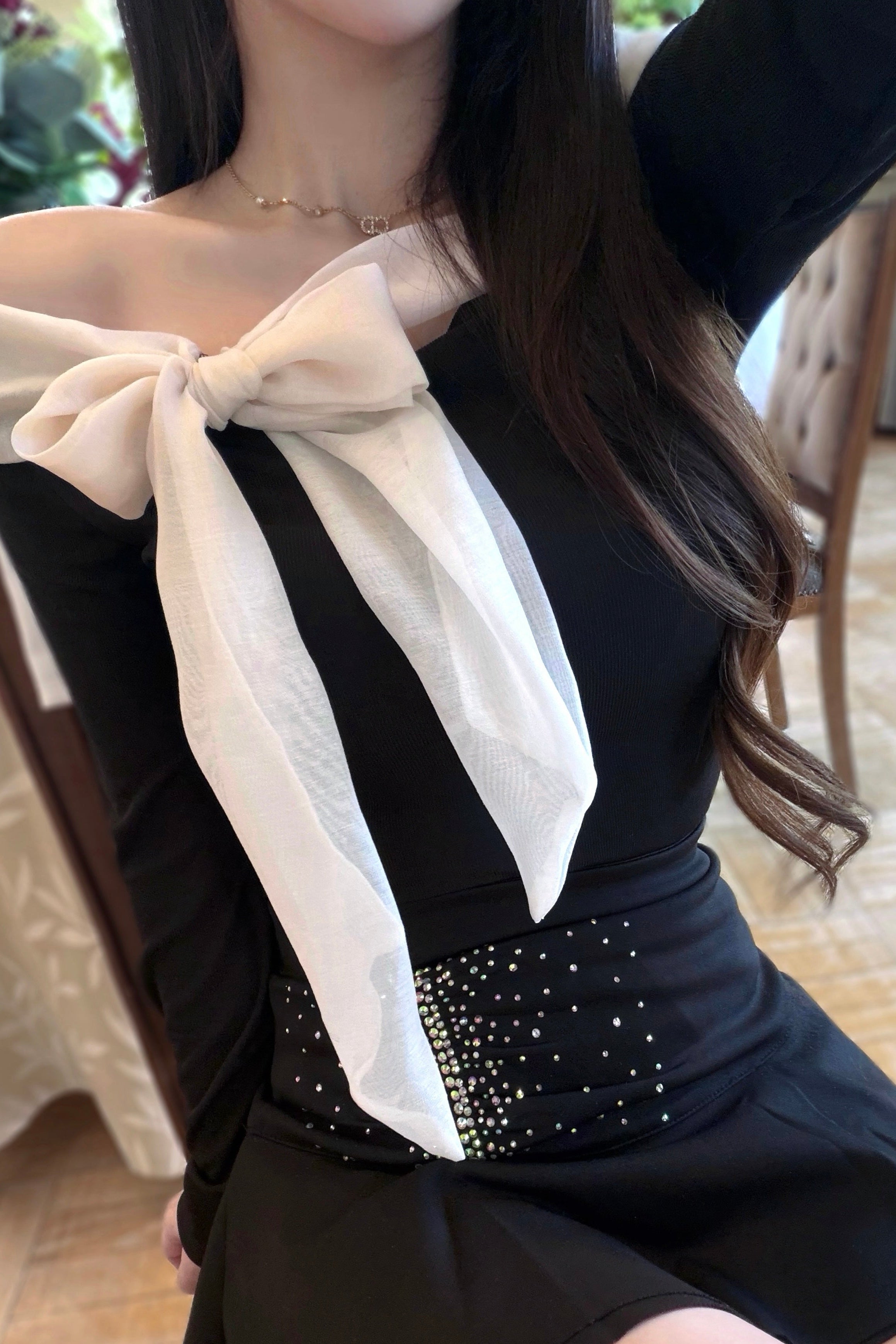 オフショルリボンブラウス KR14296