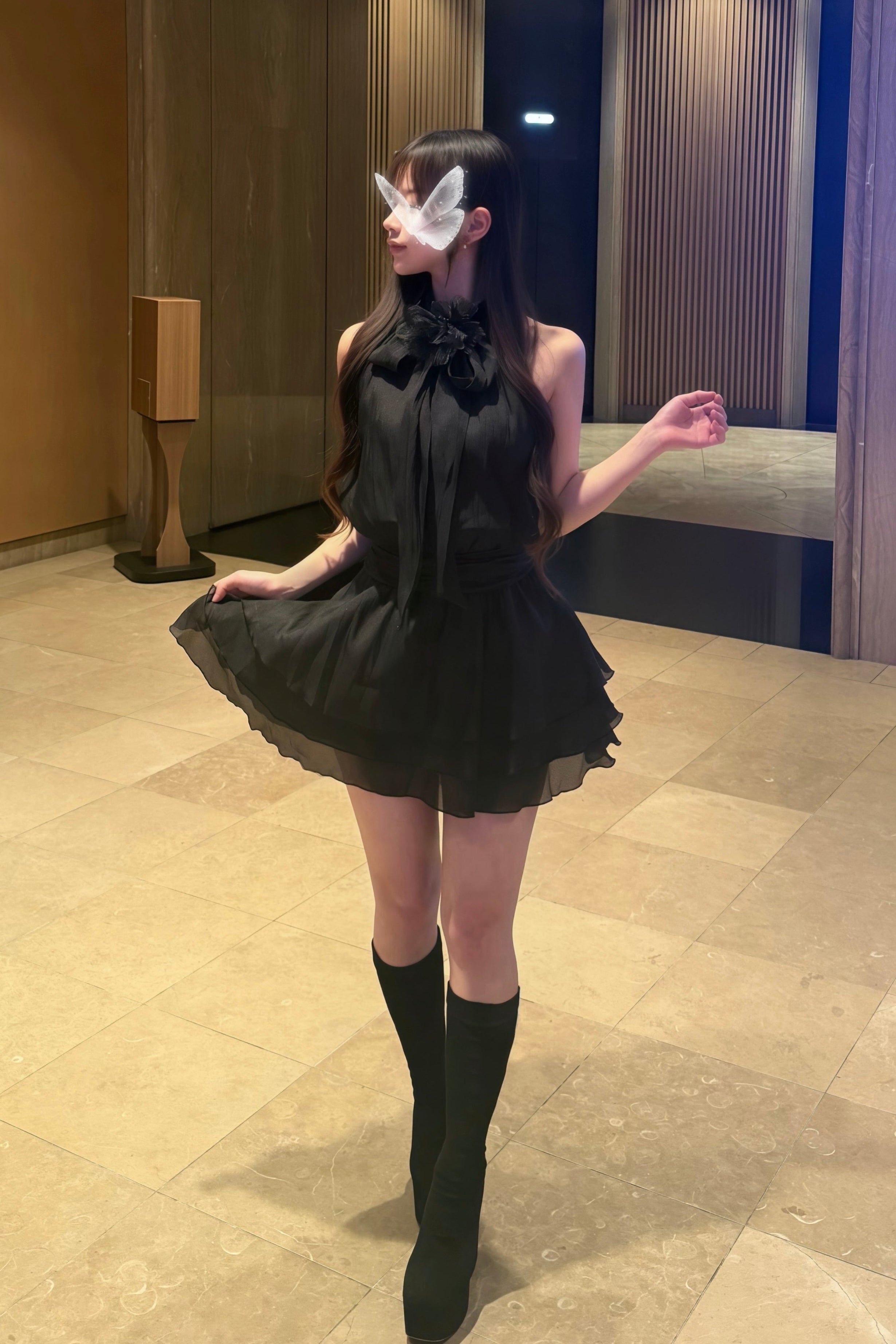 リボンシースルーティアードワンピース KR14871