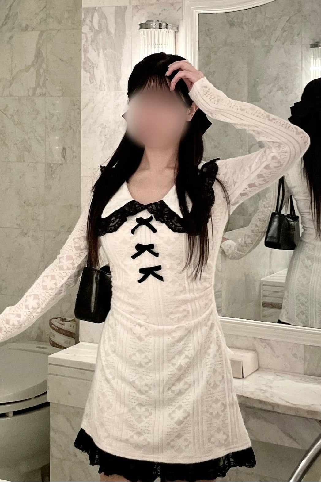 バイカラーレースアップワンピース KR13560