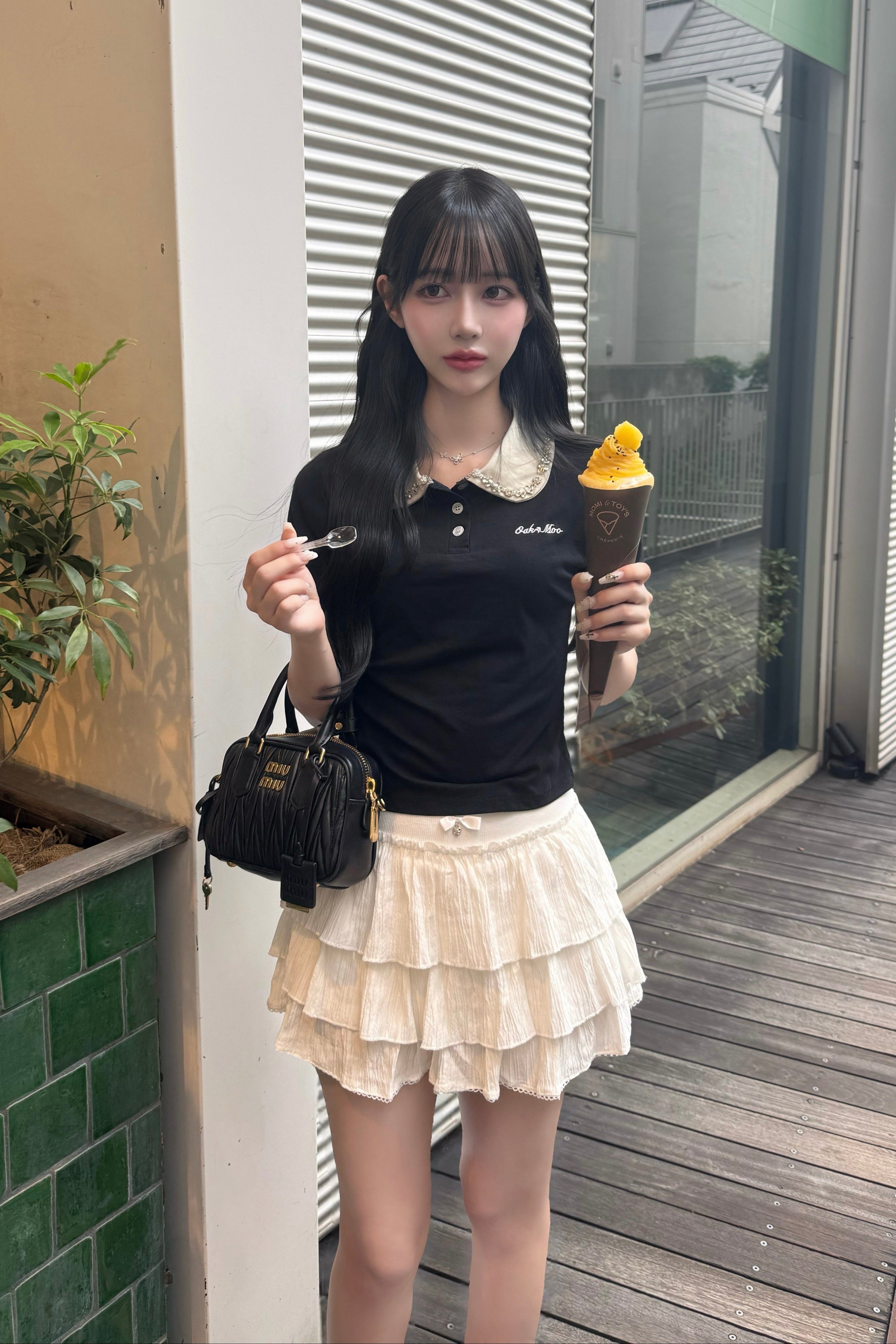 プリーツティアードフロントリボンミニスカート KR15288
