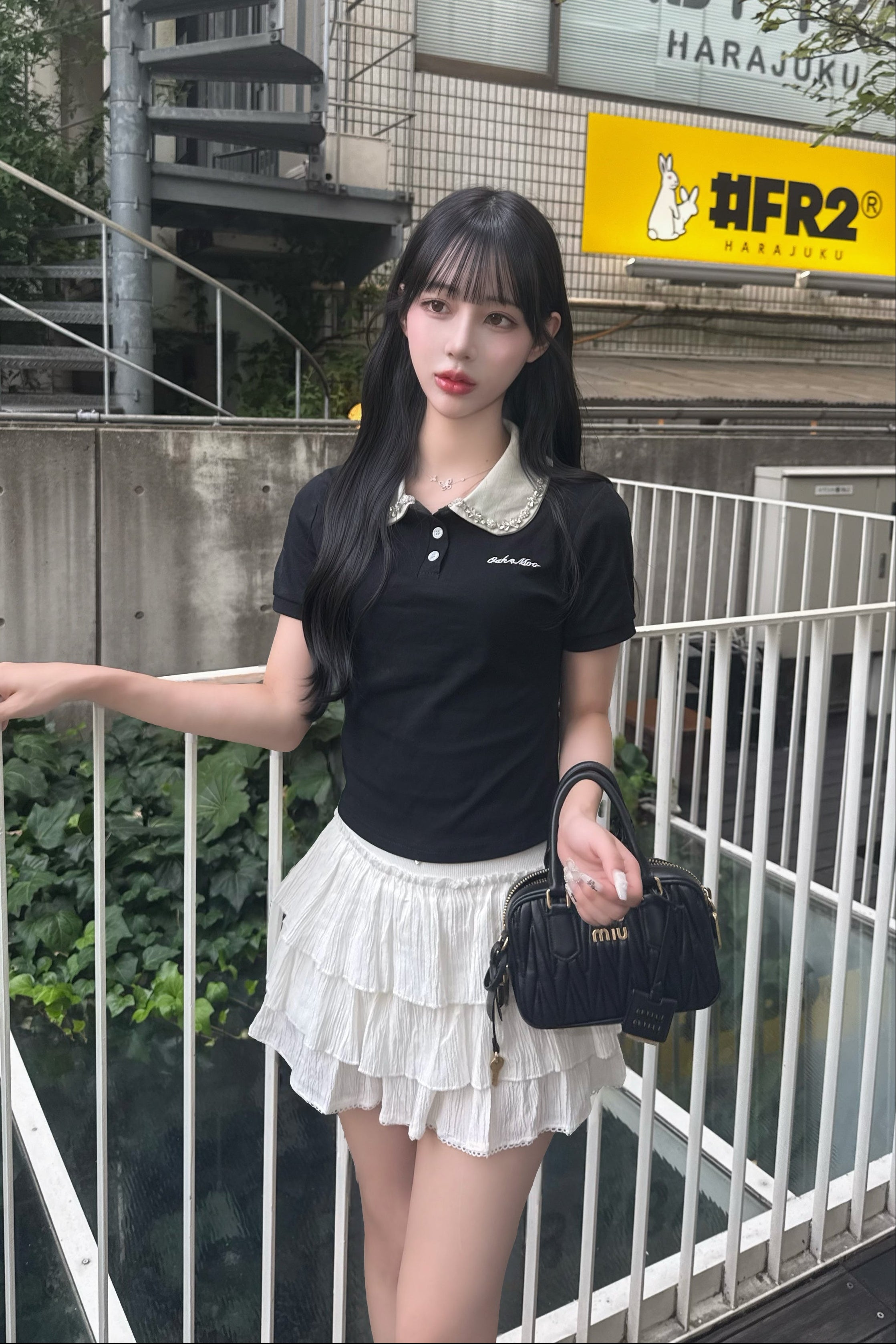 プリーツティアードフロントリボンミニスカート KR15288
