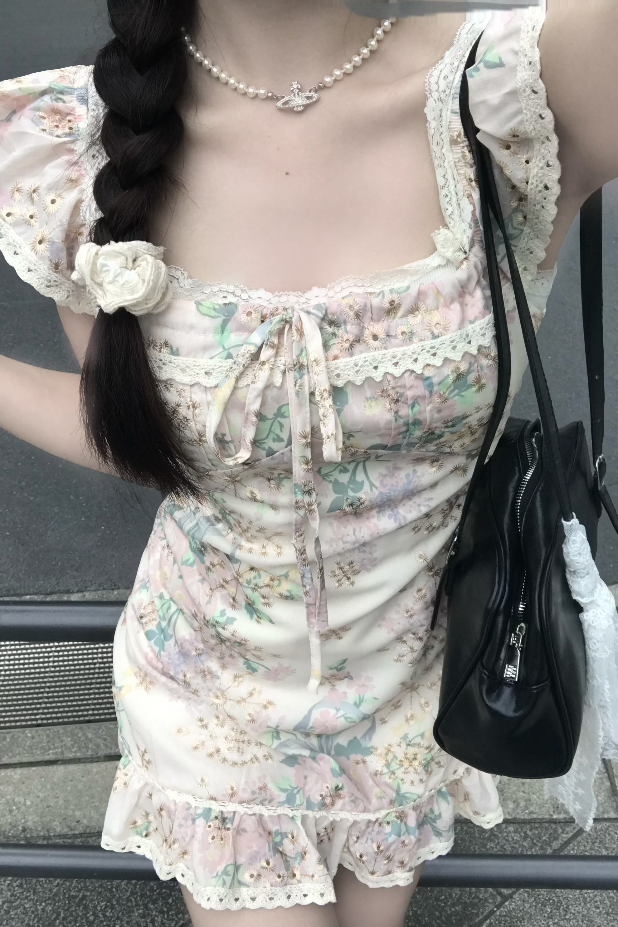 フラワーフロントリボンワンピース KR14752