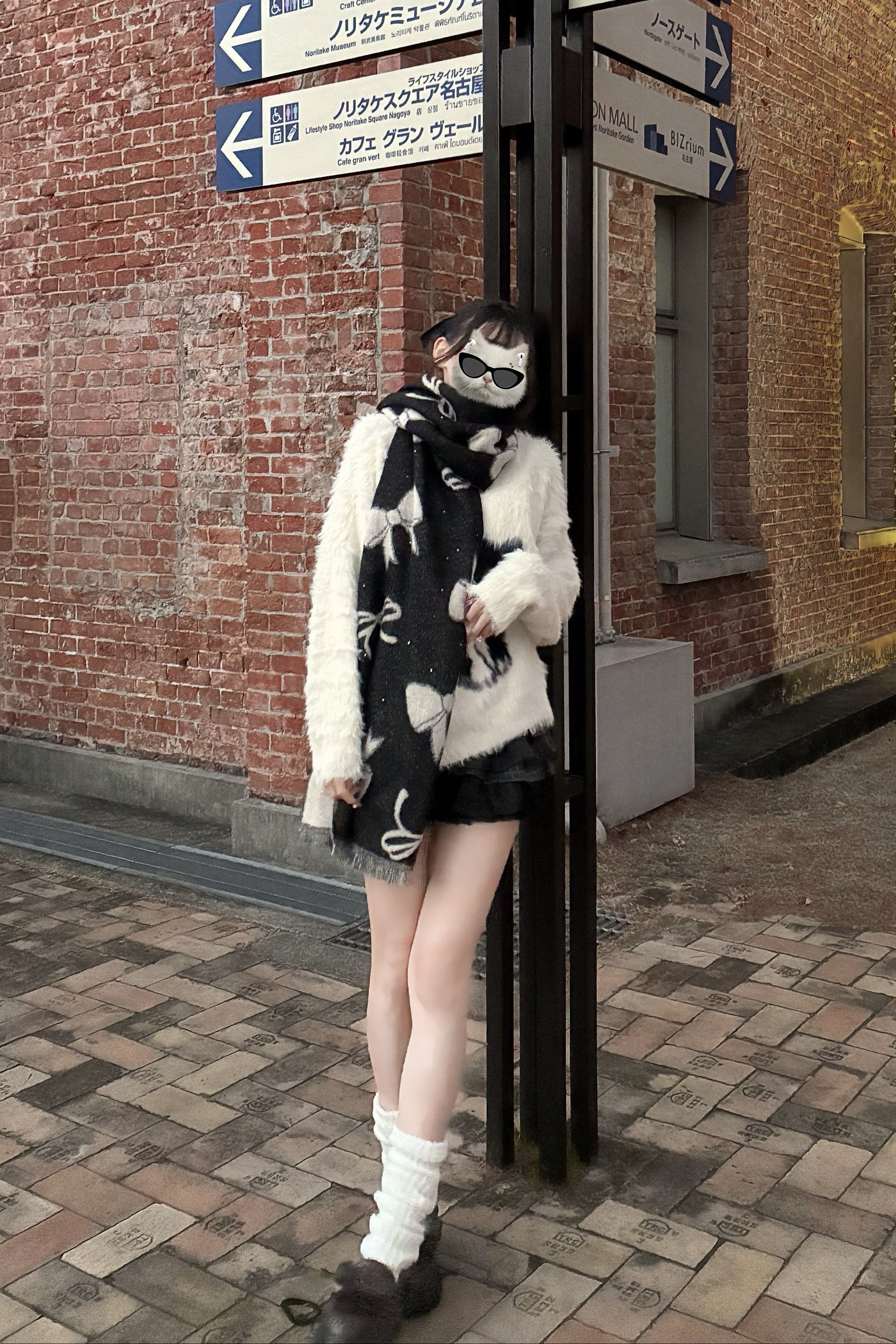 リボンモチーフニットマフラー KR13958