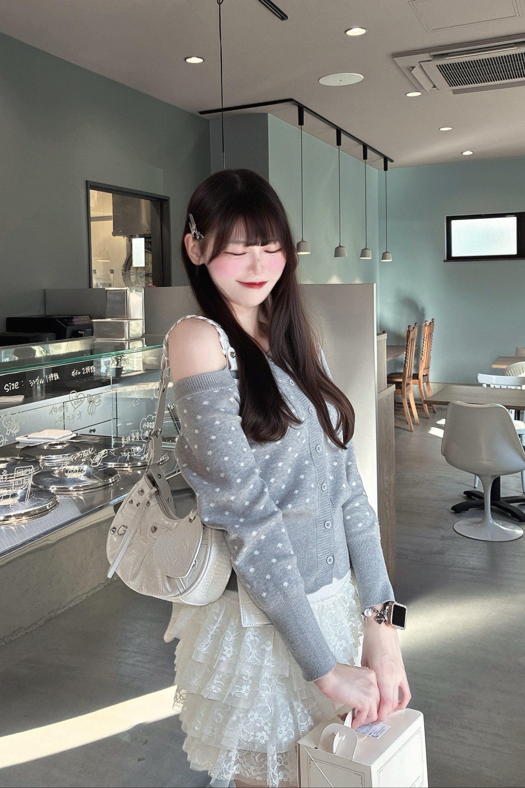 オフショルドットカーディガン KR14128