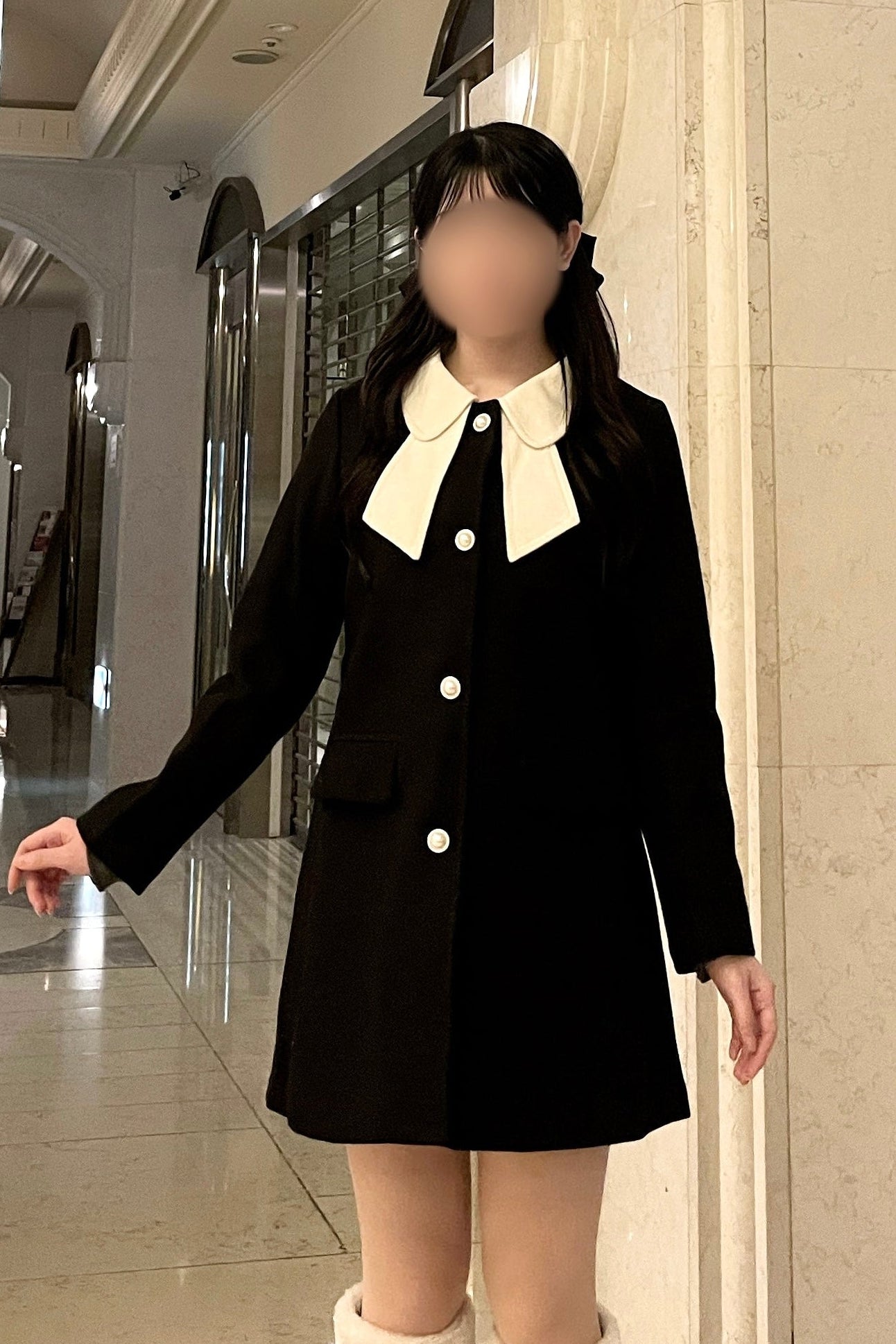 バイカラーリボンロングコート KR30114