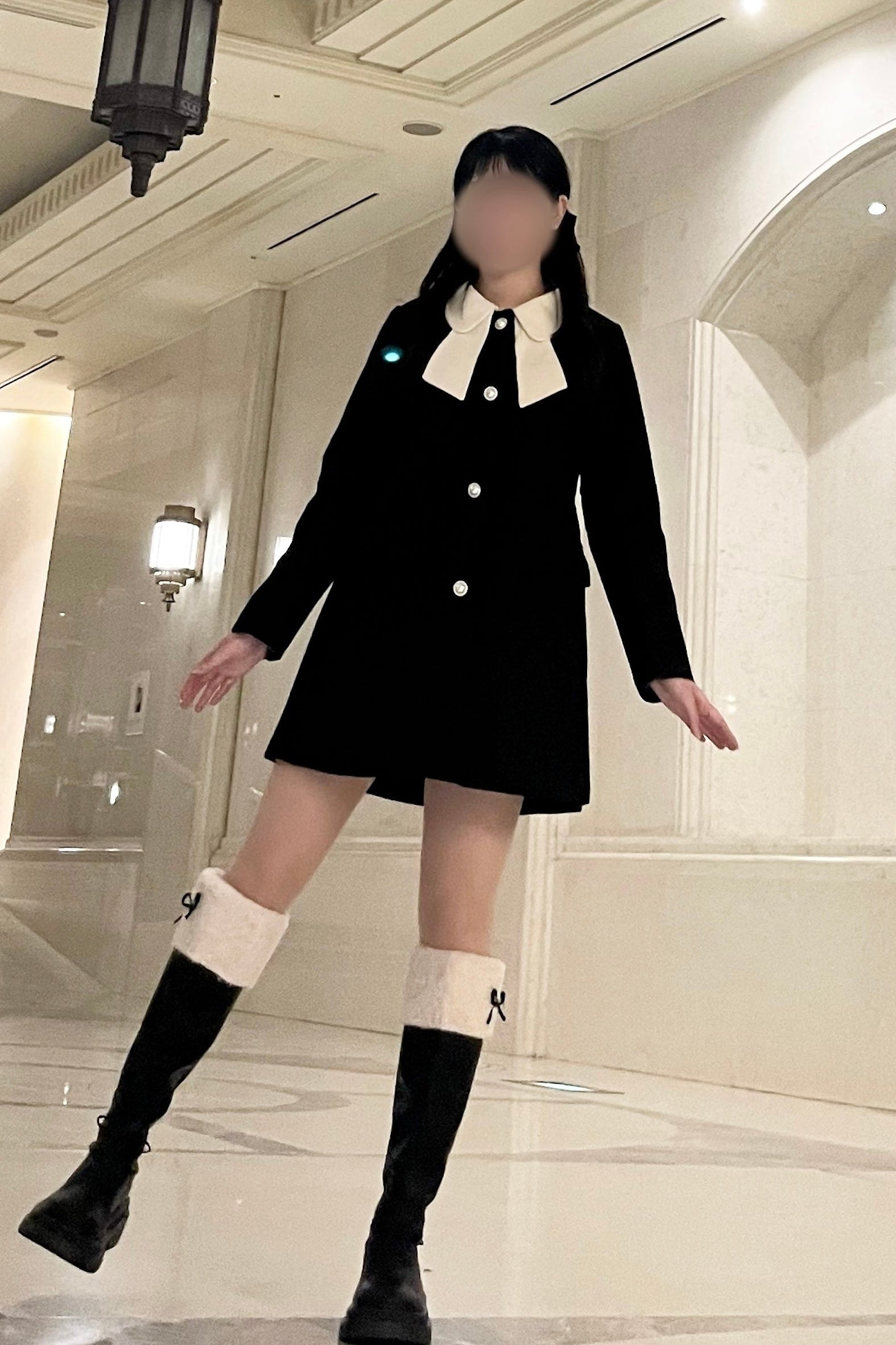 バイカラーリボンロングコート KR30114