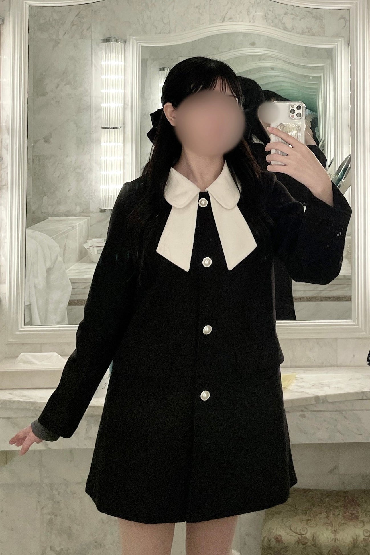 バイカラーリボンロングコート KR30114