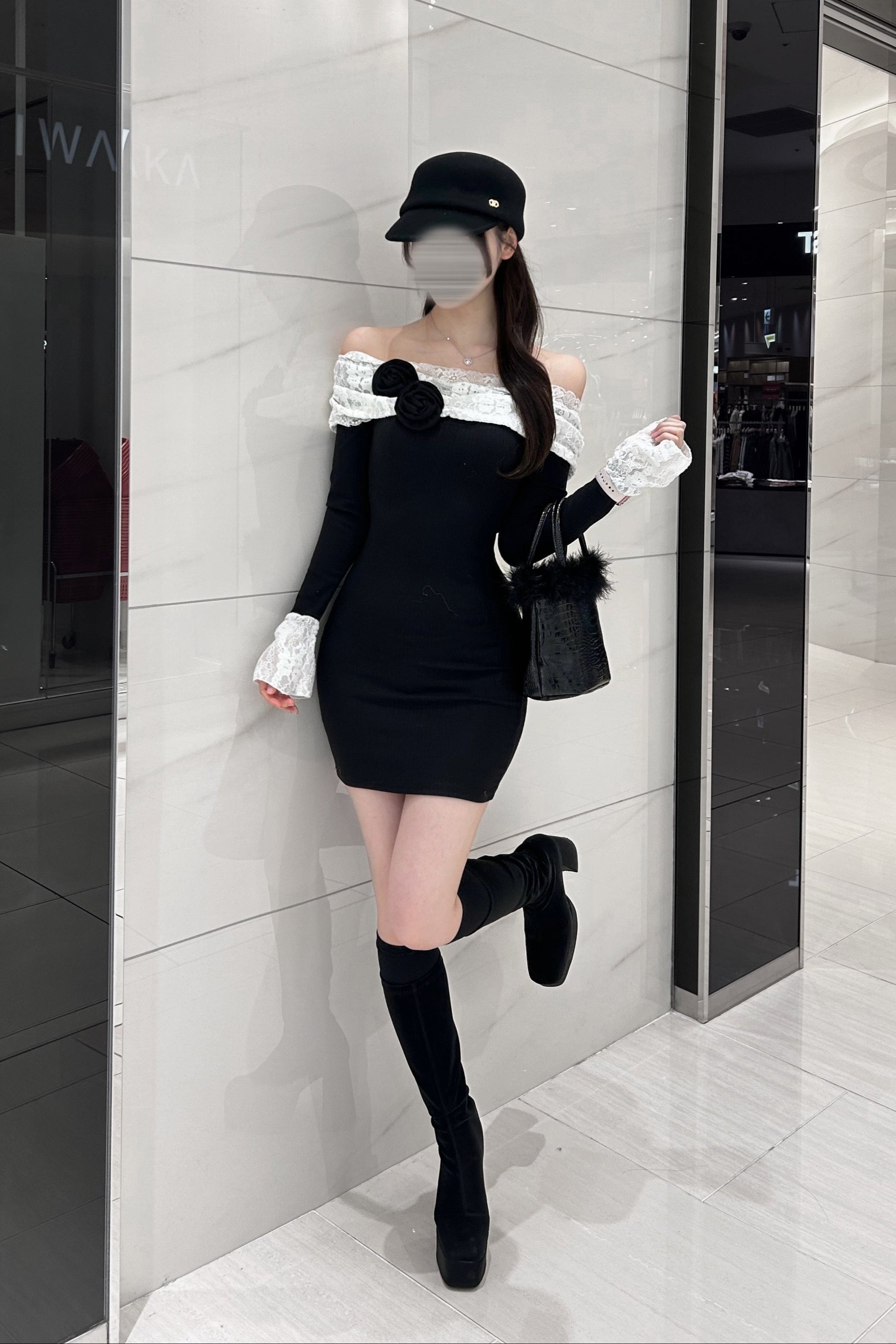 オフショルレースワンピース KR14114