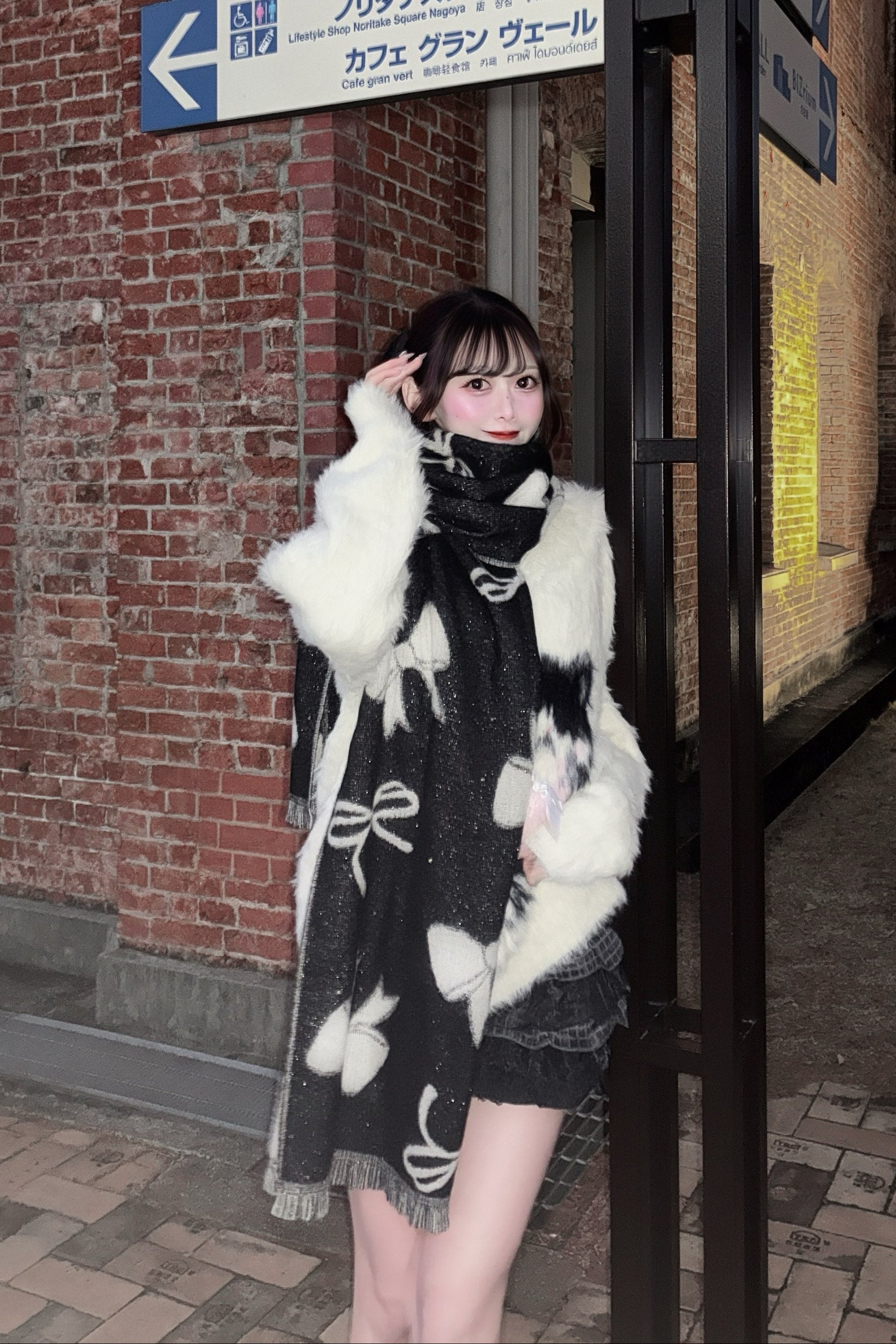 リボンモチーフニットマフラー KR13958