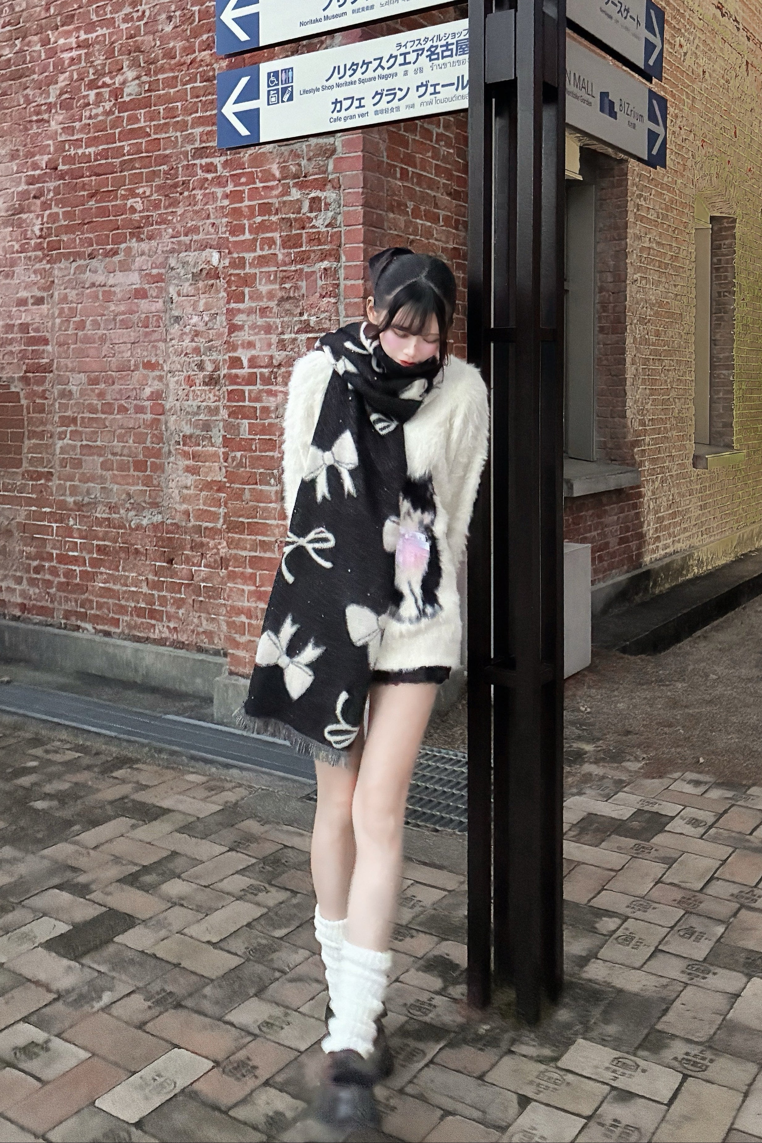 リボンモチーフニットマフラー KR13958