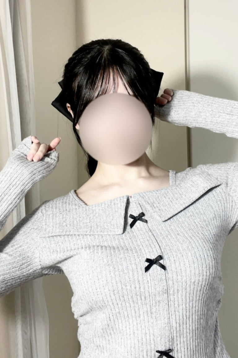 グレーリブリボンニット KR13012