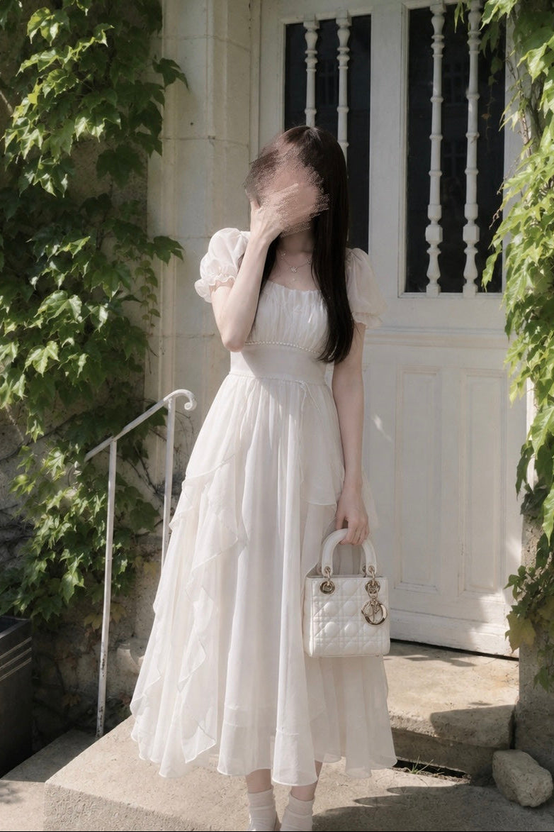 シフォンパフスリーブロングワンピース KR15608