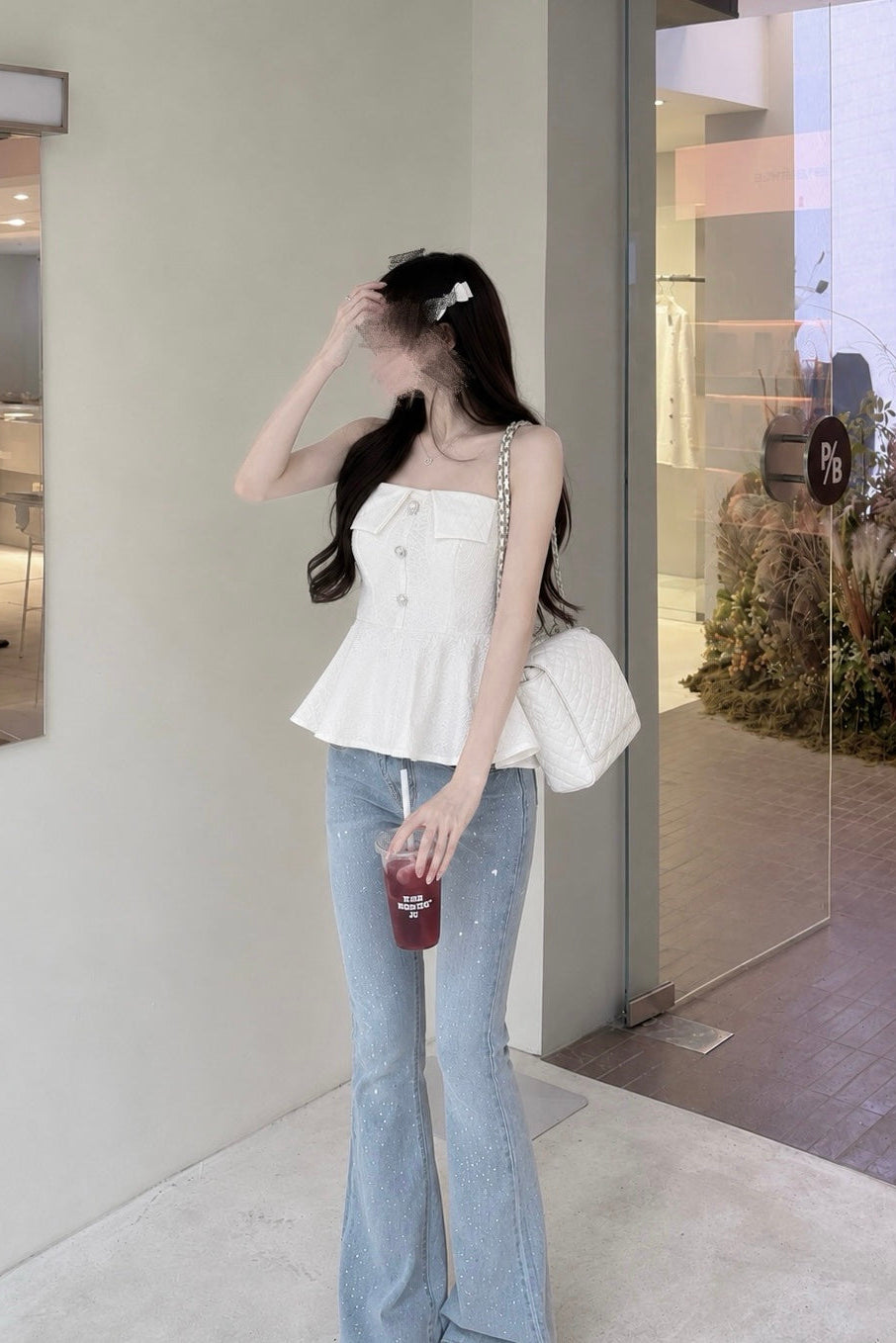 ラインストーンフレアパンツ KR15607