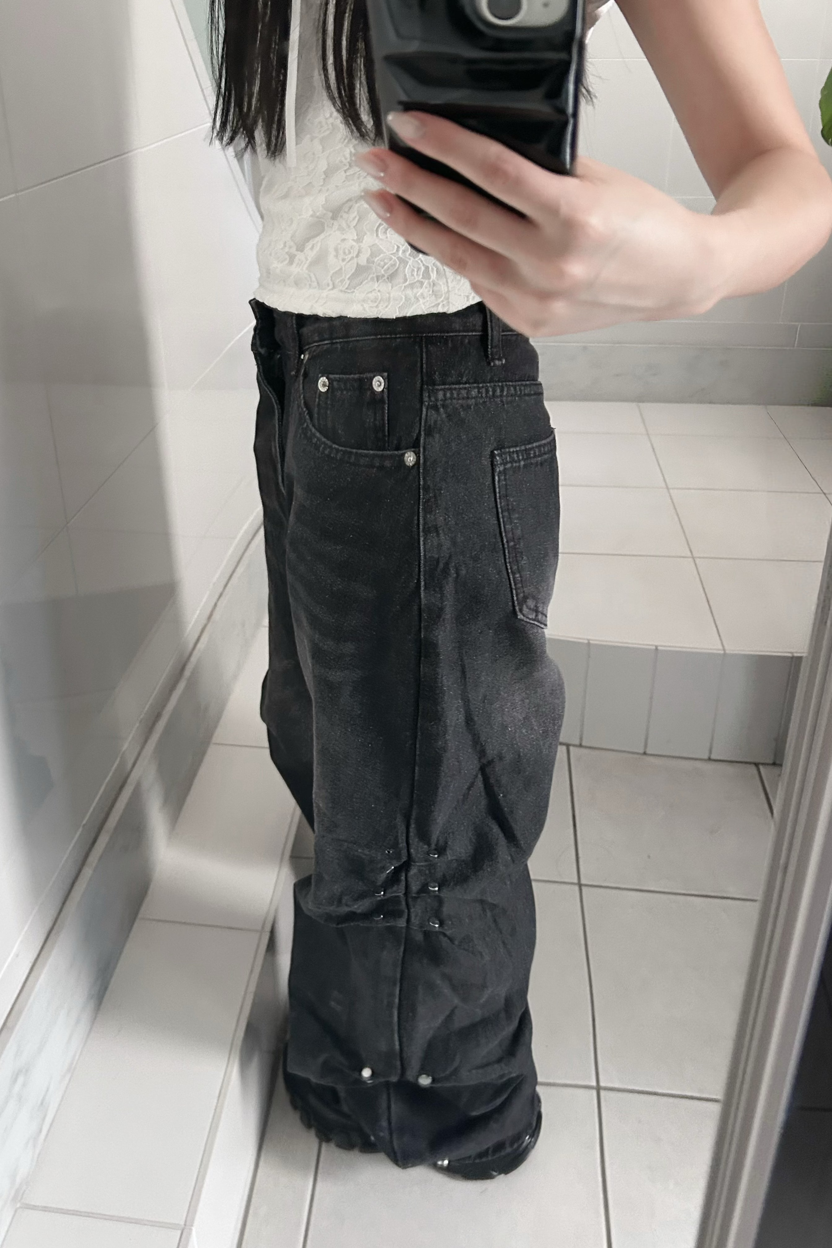 ウォッシュドサイドボタンワイドデニムパンツ KR15310