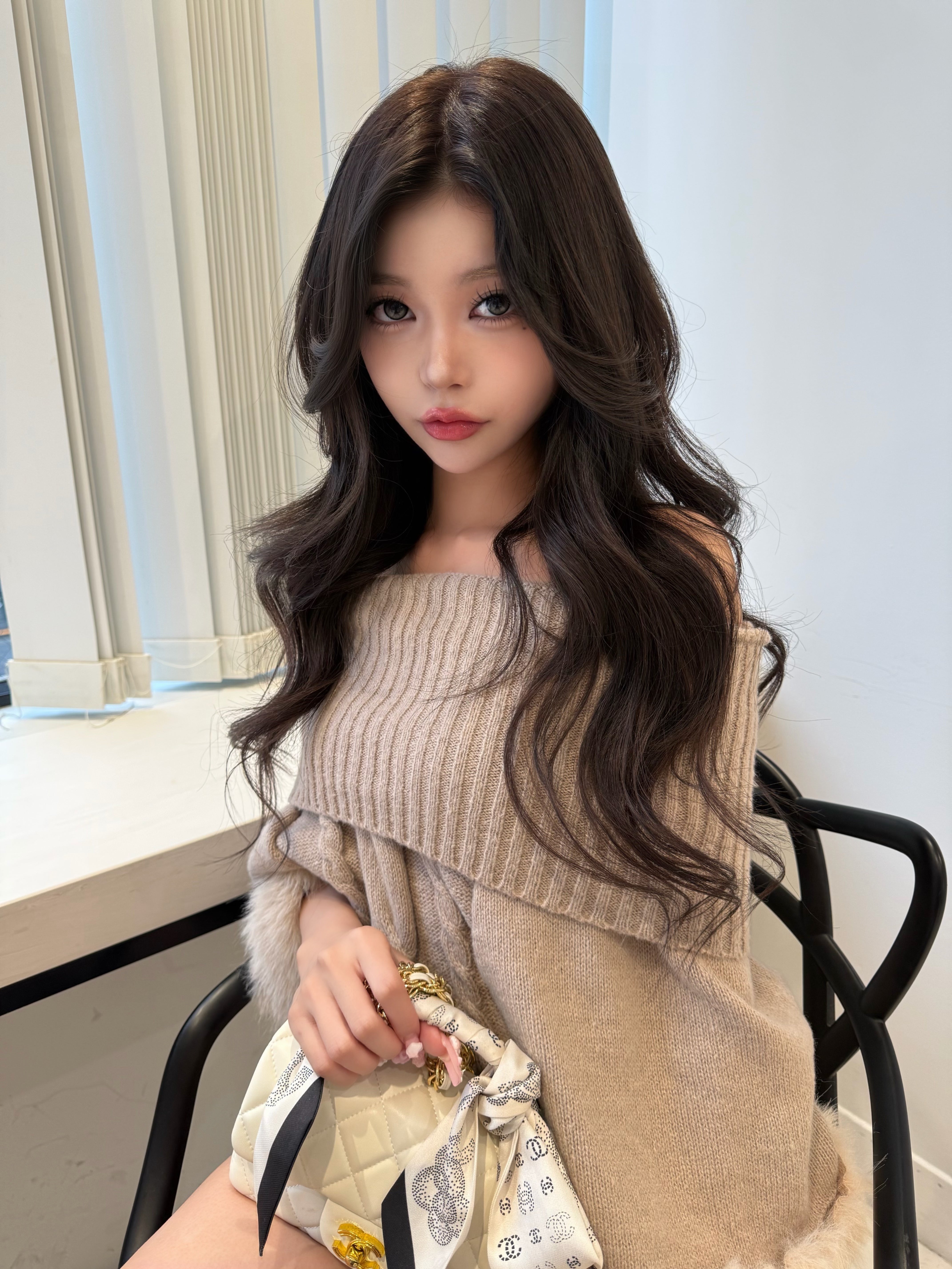 タートルネックファーカフスケーブルニット KR15846