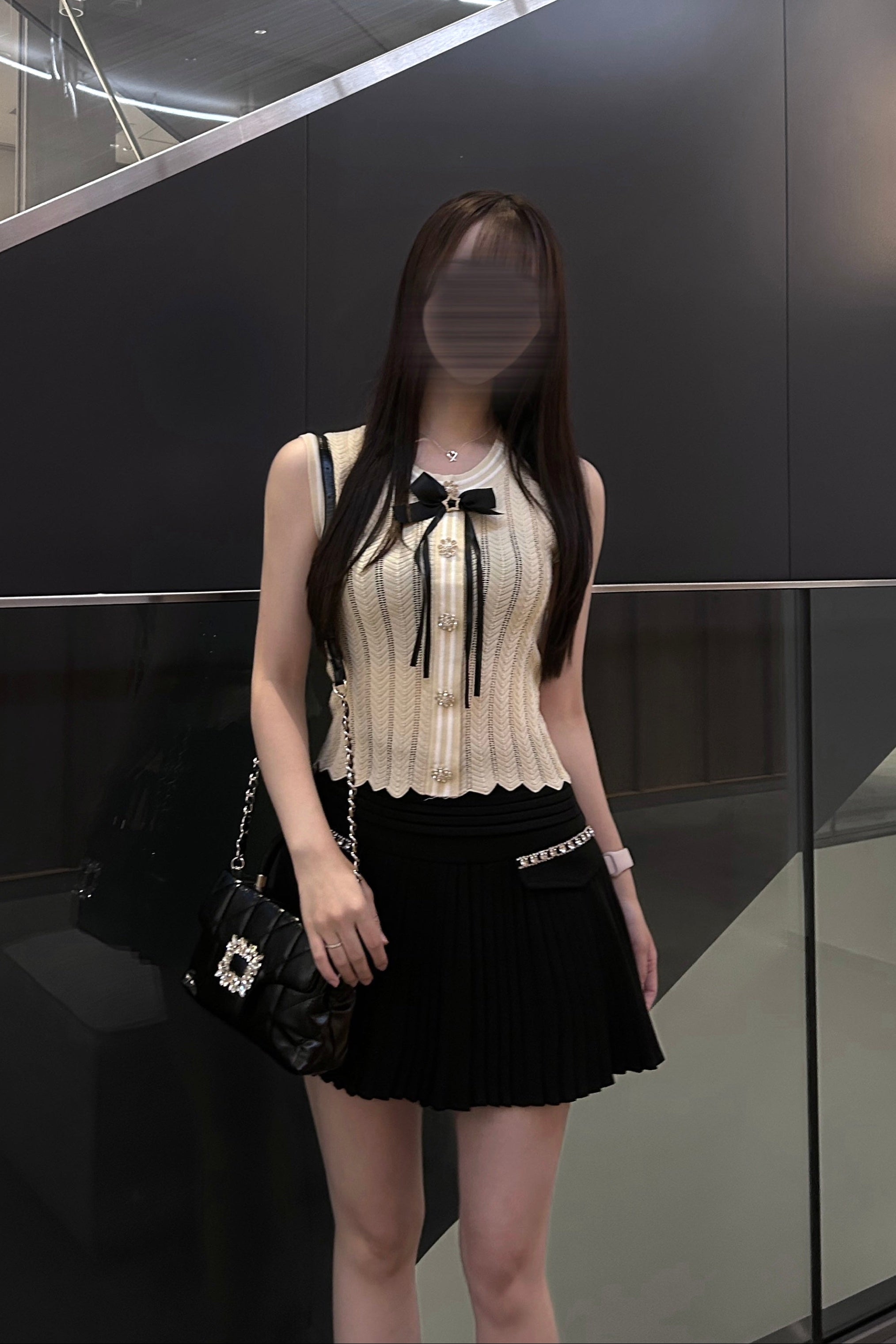 リボンビジューボタンノースリーブニット KR15412