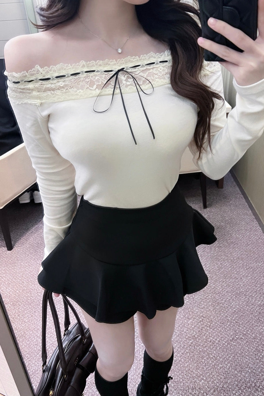リボンレースオフショルダー KR14405