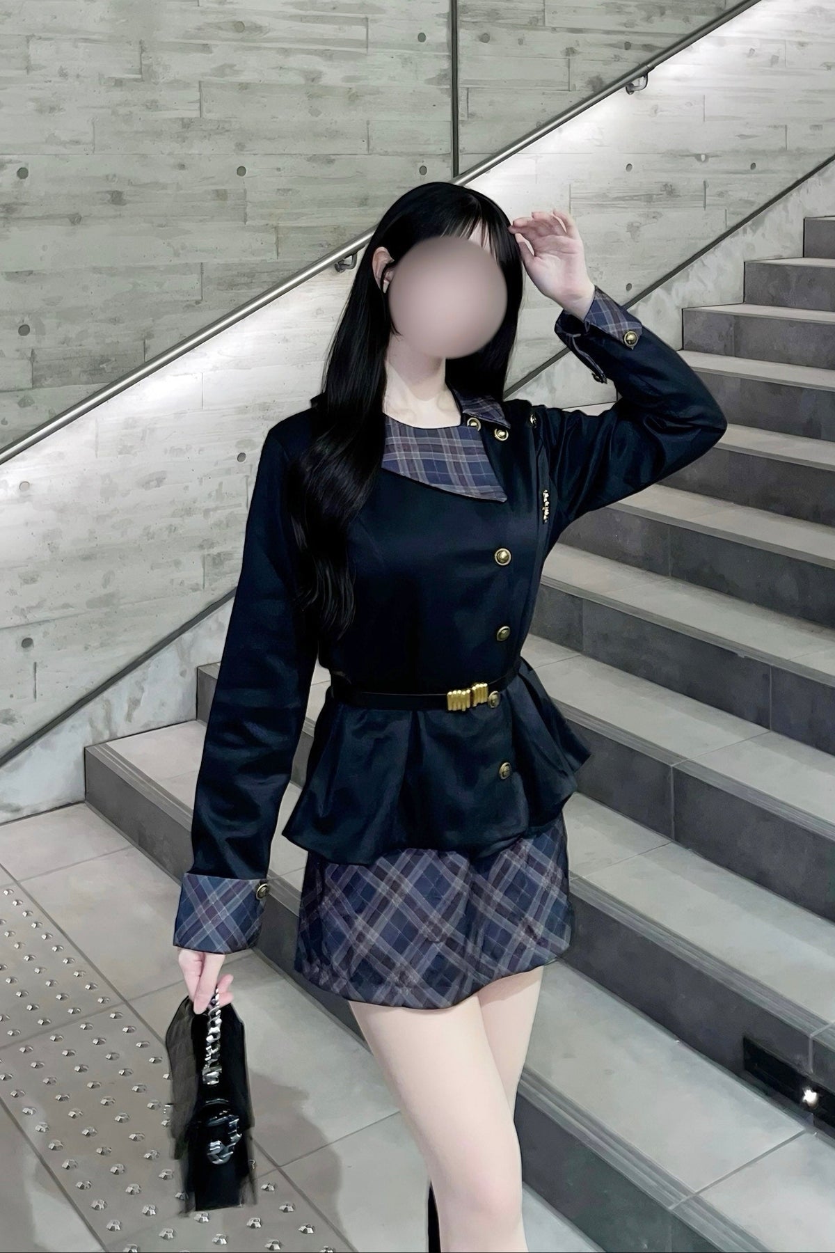 チェックデザインペプラムセットアップ KR30711