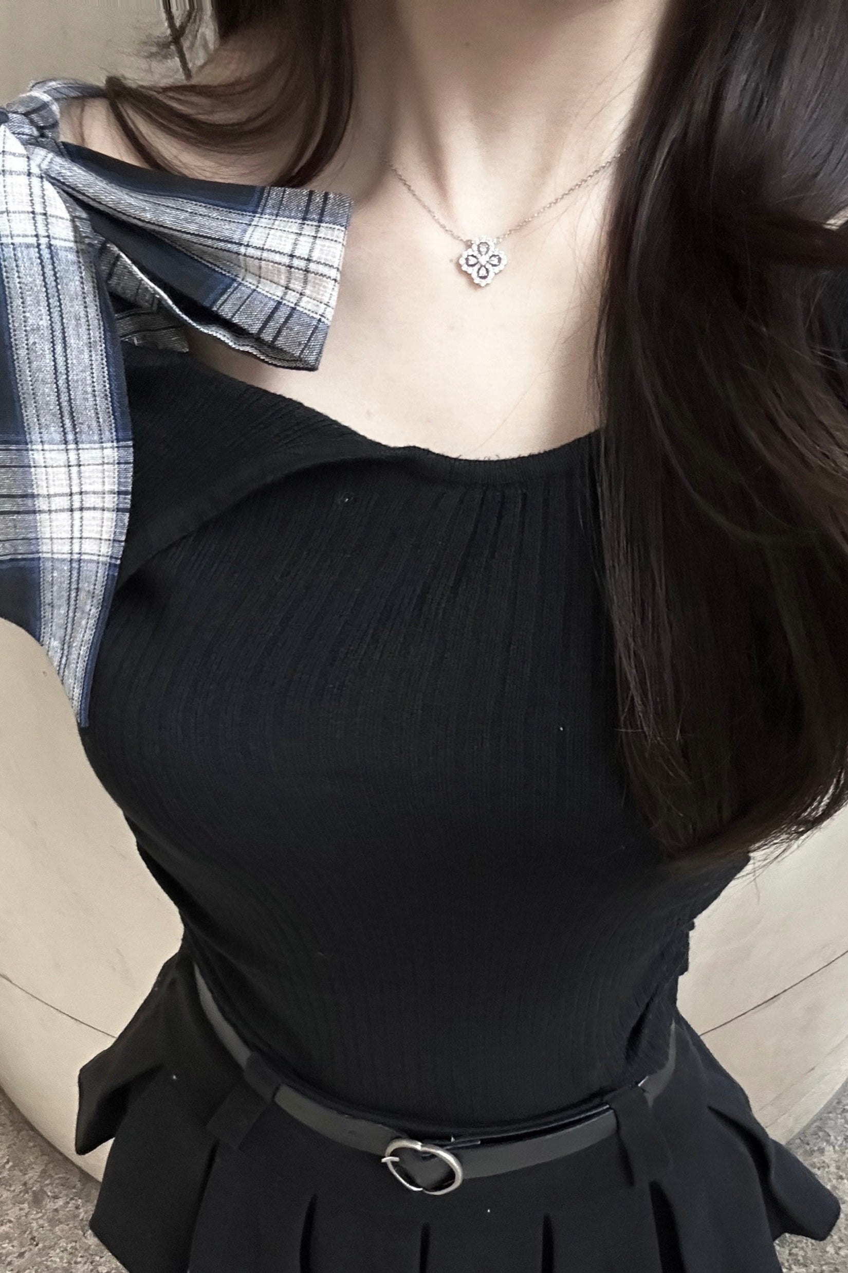 チェックリボンニットトップス KR14121