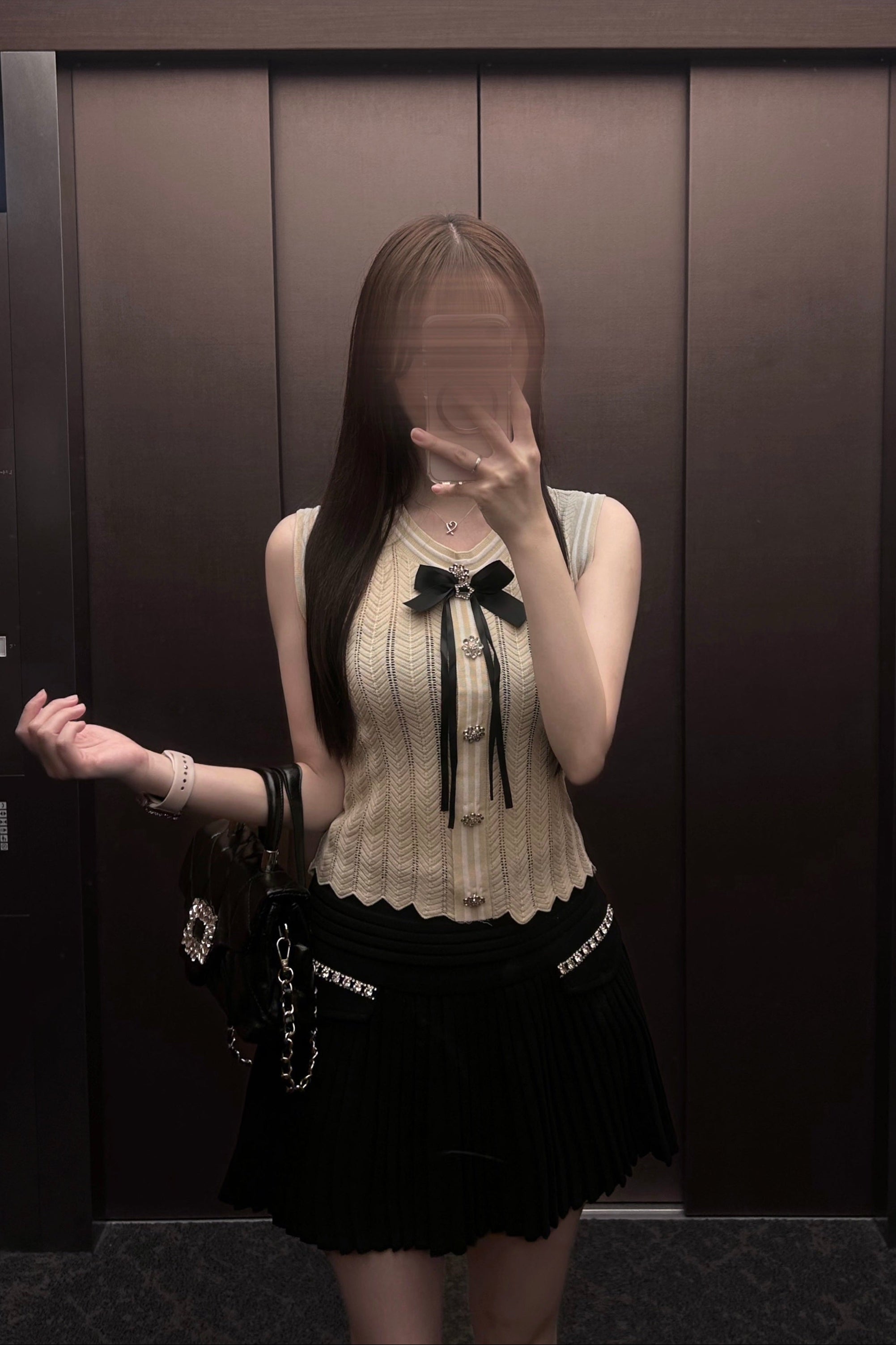 リボンビジューボタンノースリーブニット KR15412