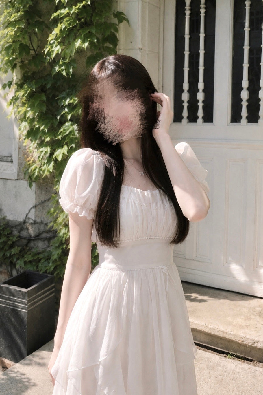 シフォンパフスリーブロングワンピース KR15608
