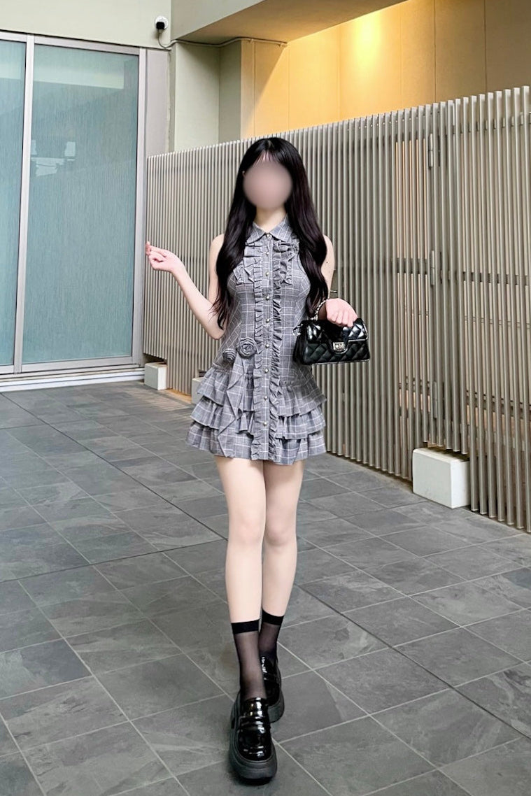 チェックホルターネックティアードワンピース KR15272