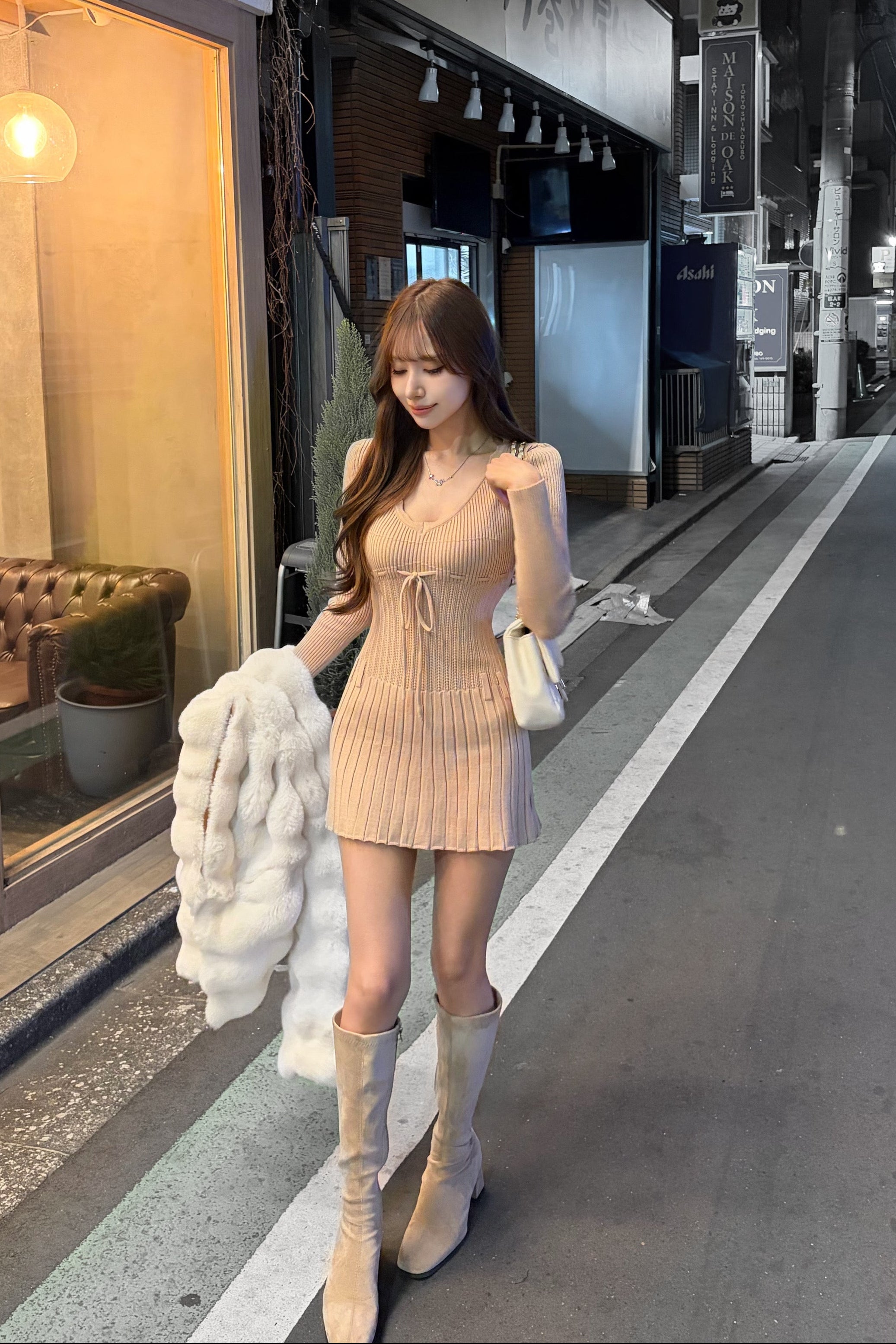 リブニットプリーツミニワンピース KR14177