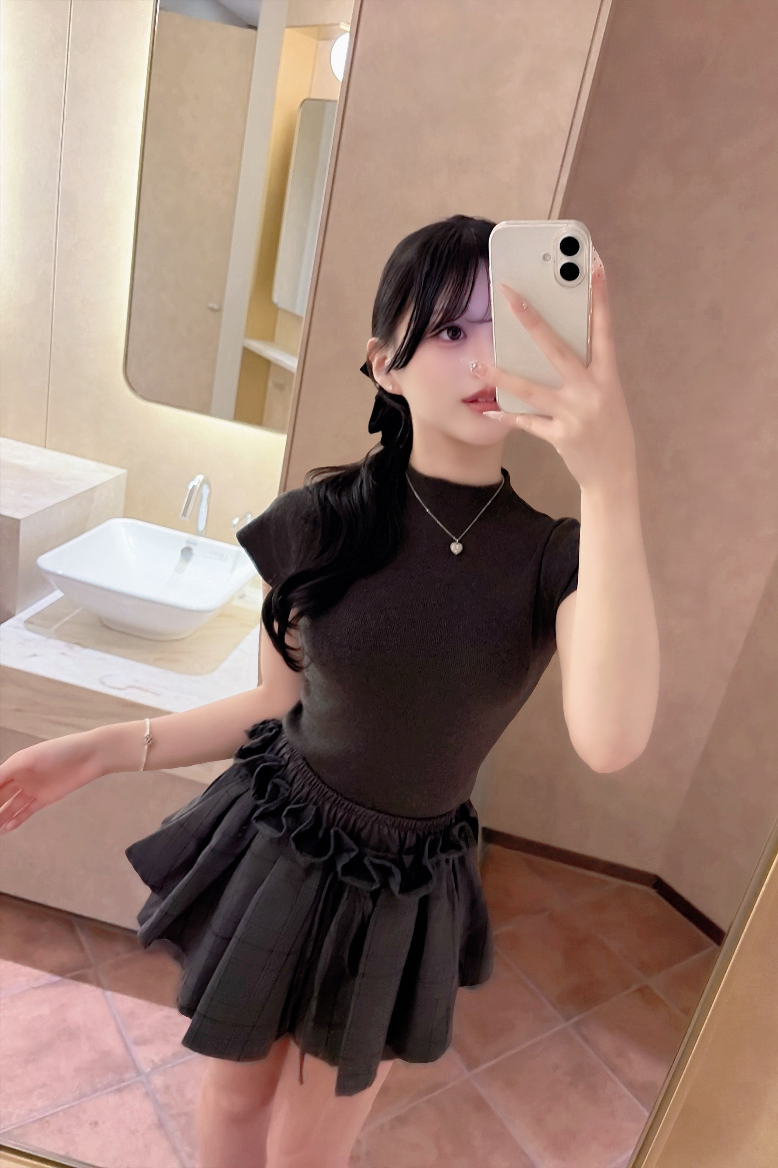 レイヤードチェックフレアスカートパンツ KR15371