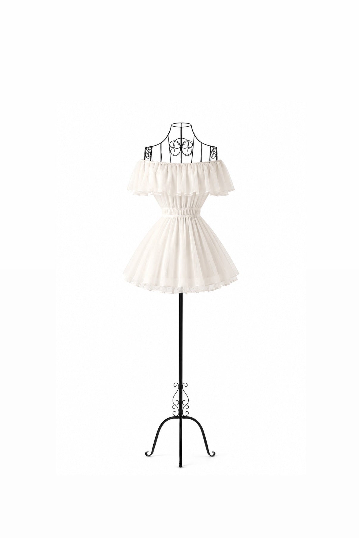 オフショルダーシフォンミニワンピース KR14915