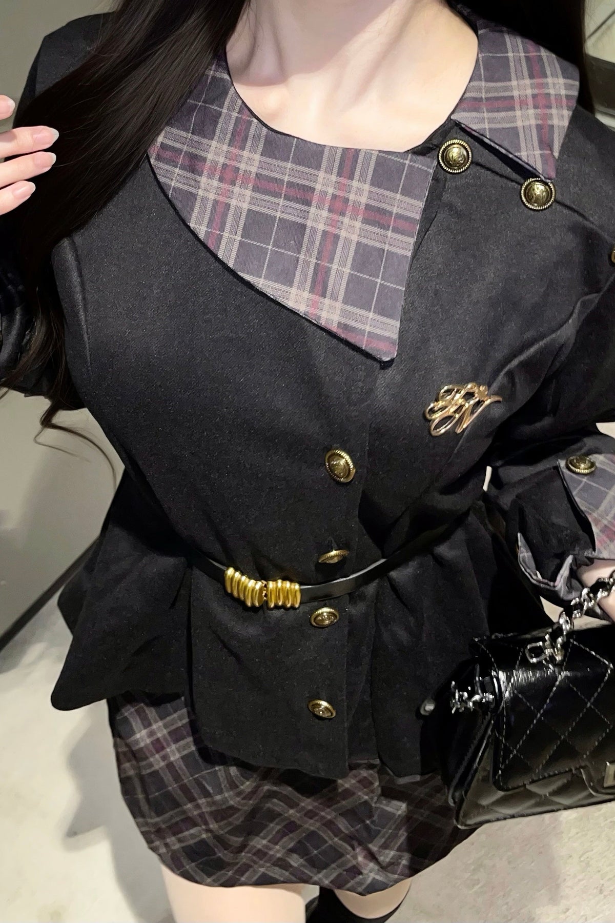 チェックデザインペプラムセットアップ KR30711