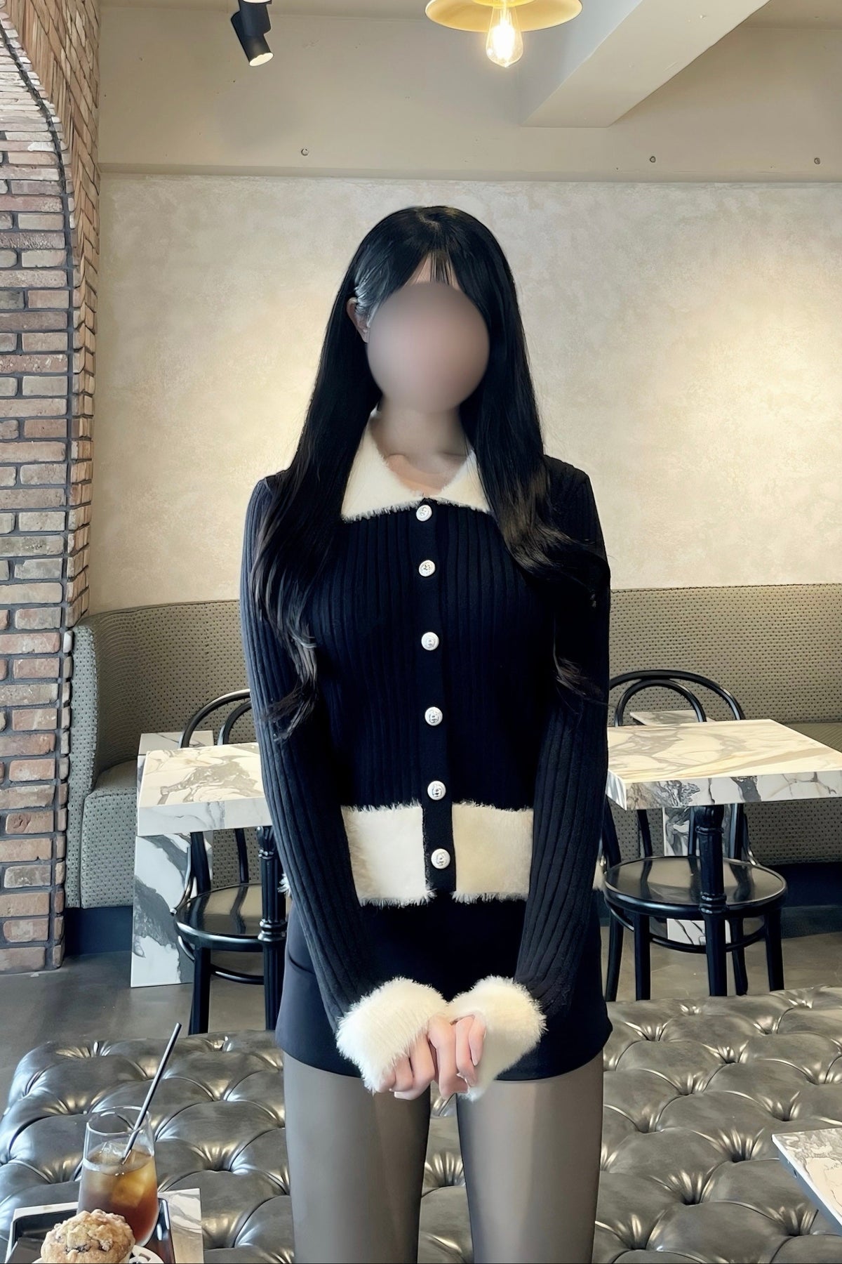 ファーバイカラーリブニットカーディガン KR16062