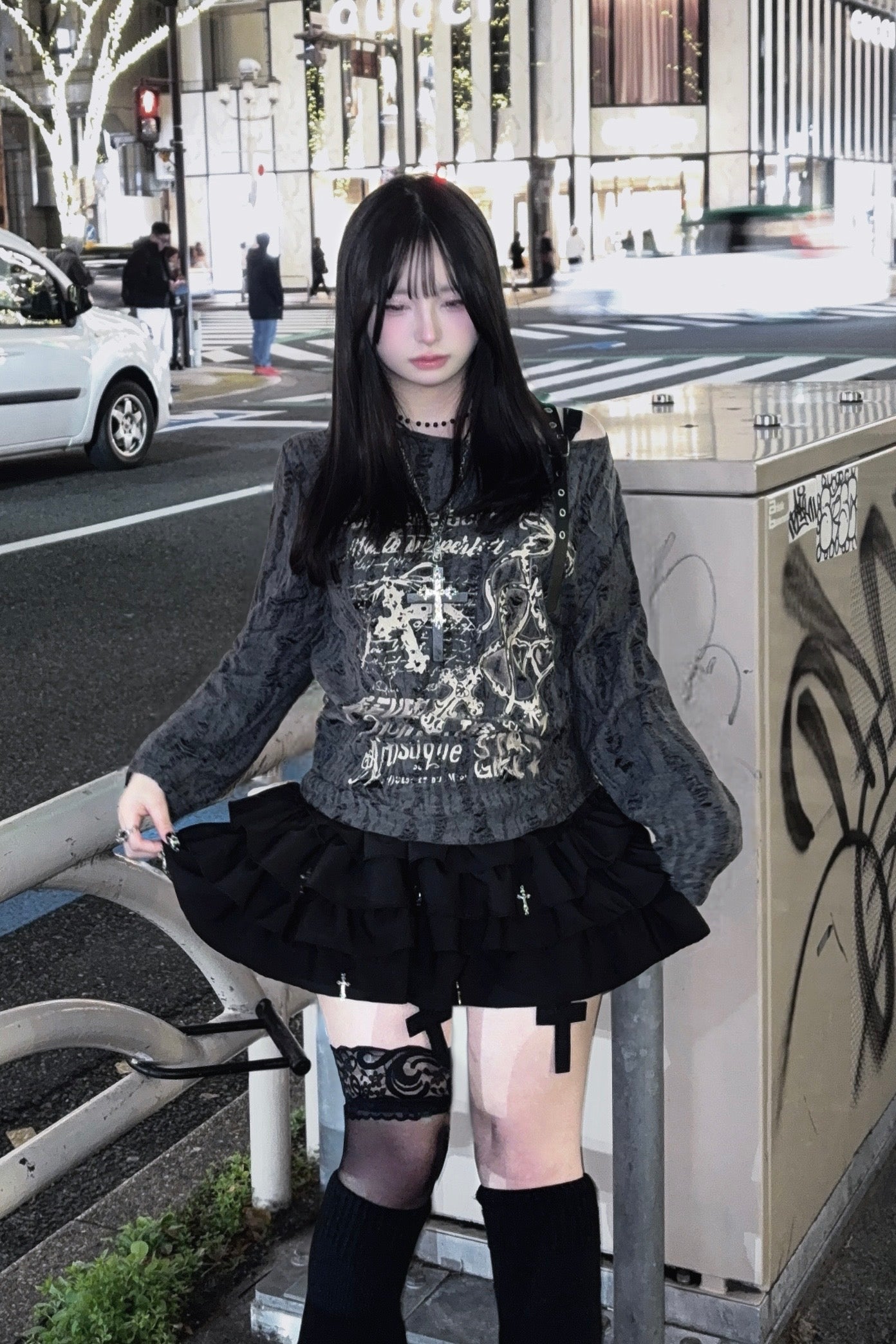 ダーククロスフリルミニスカート [ KR13793