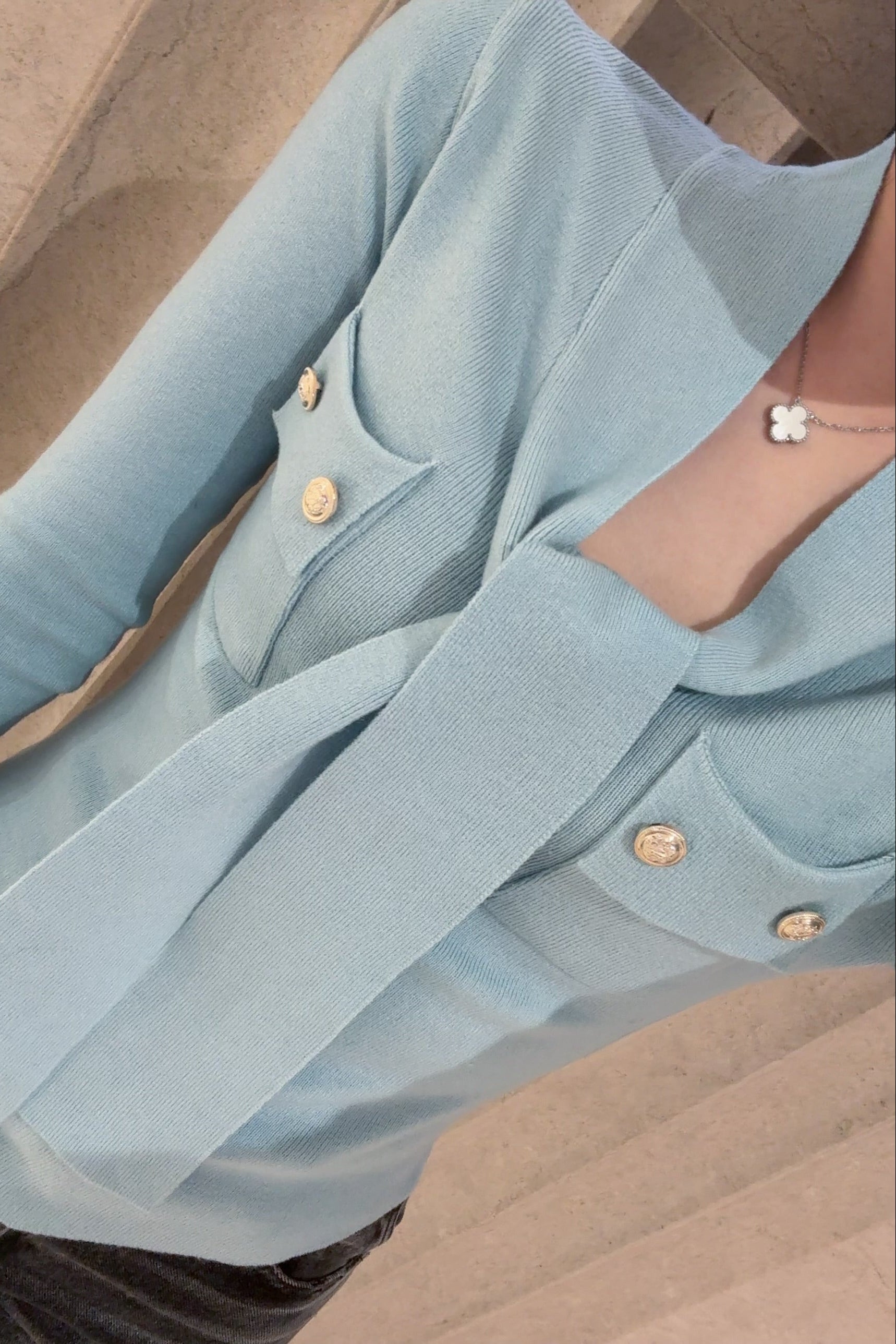 パールボウタイリブニットトップス KR13833