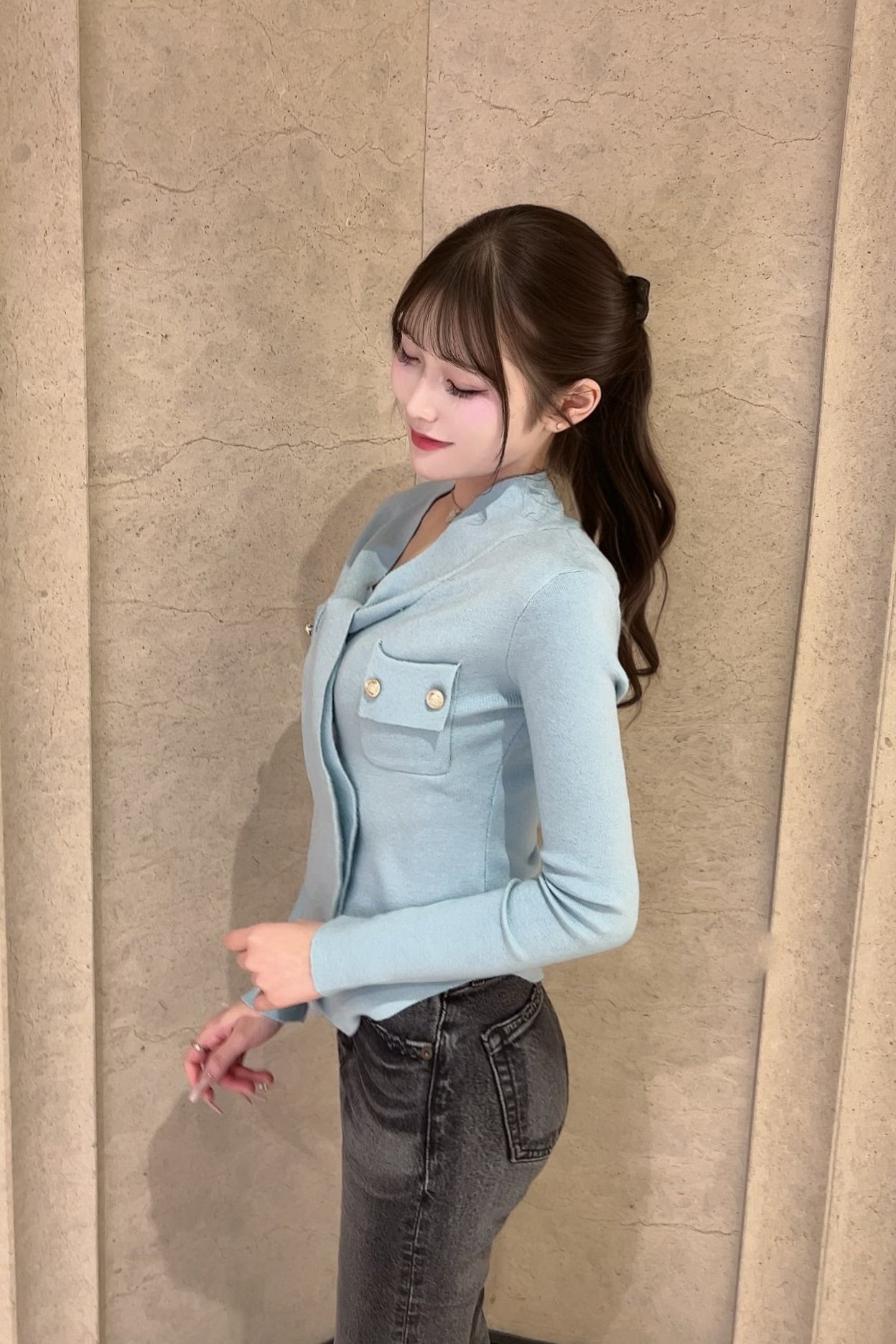 パールボウタイリブニットトップス KR13833