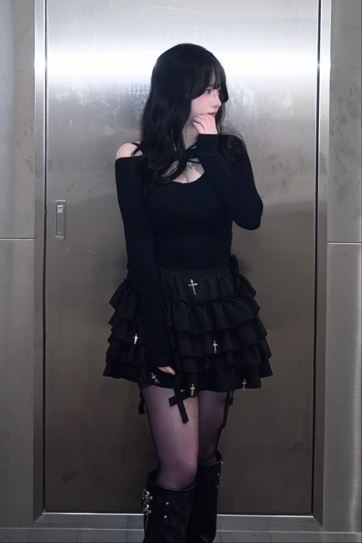 ダーククロスフリルミニスカート [ KR13793