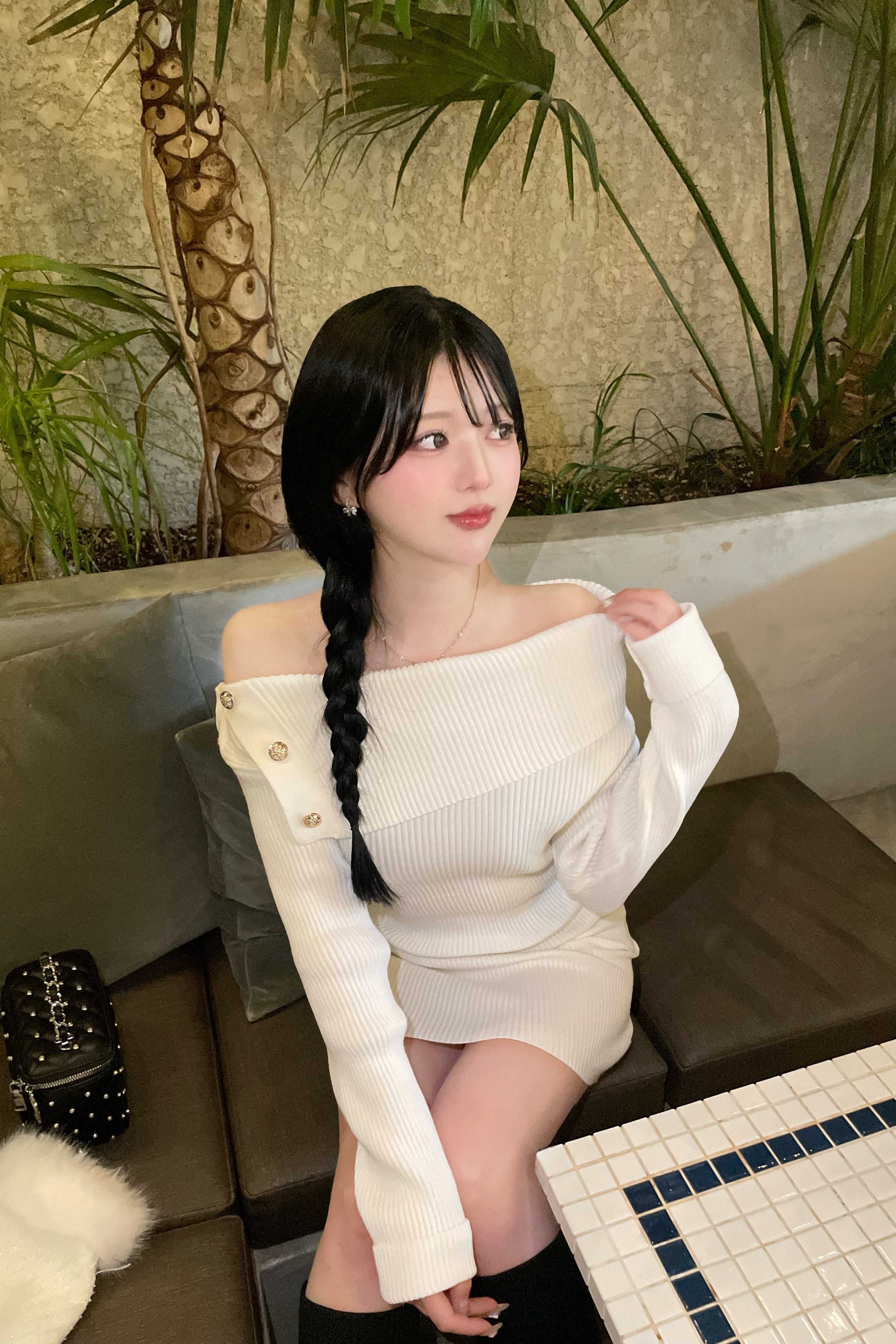 オフショルリブニットワンピース KR13922