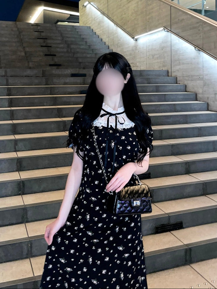 レースネック花柄ワンピース KR14700