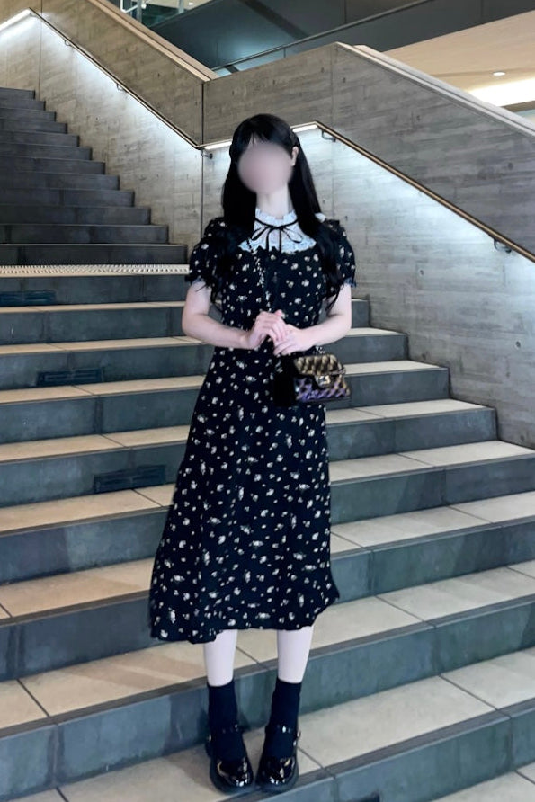 レースネック花柄ワンピース KR14700