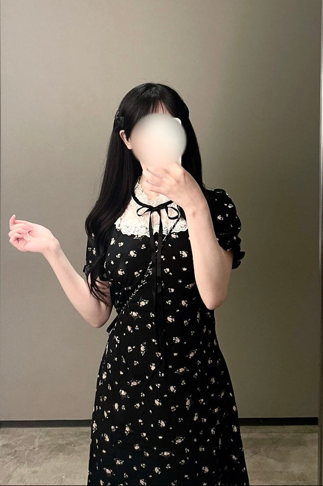 レースネック花柄ワンピース KR14700