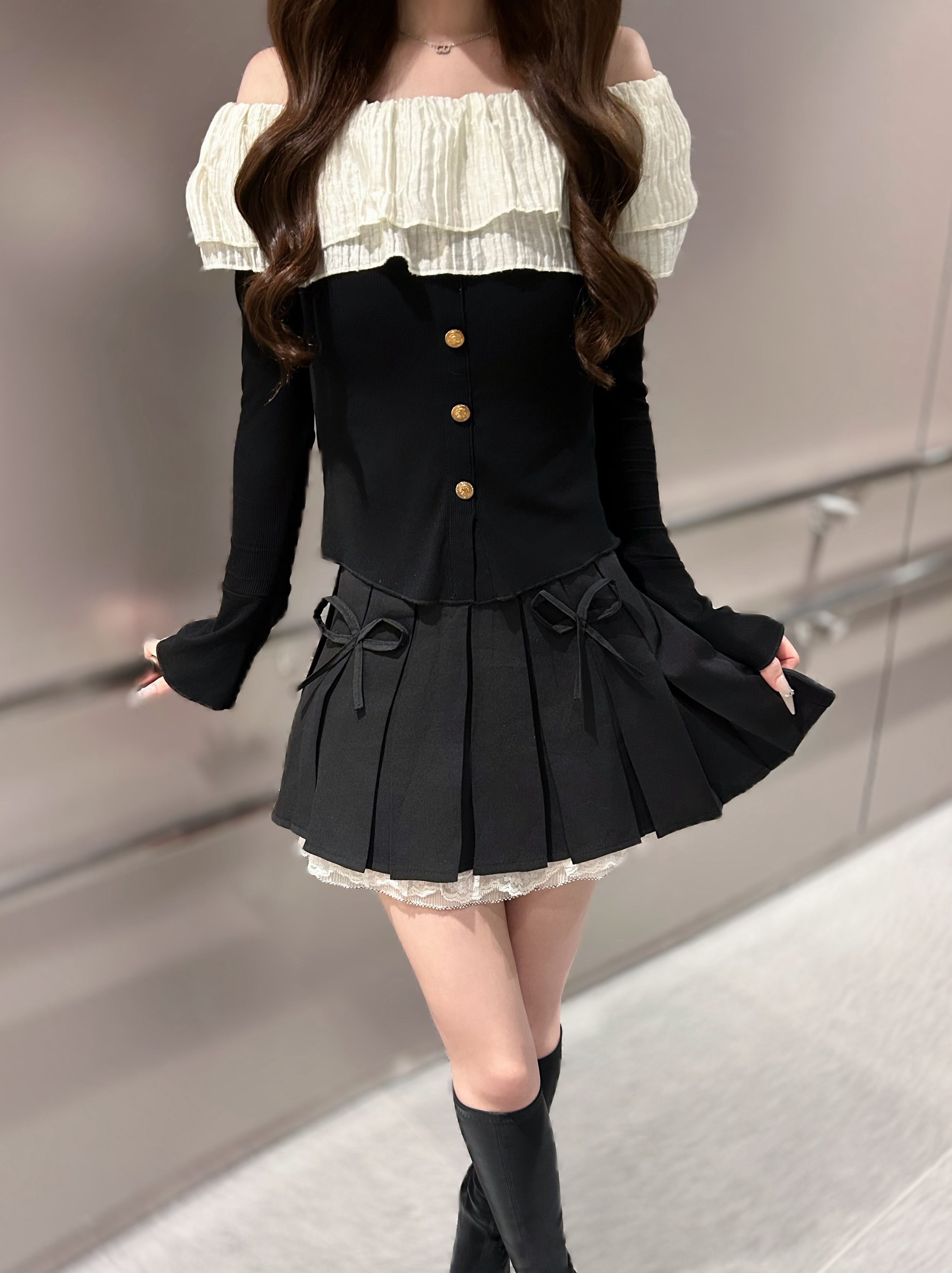 ツインリボンプリーツスカート KR11419