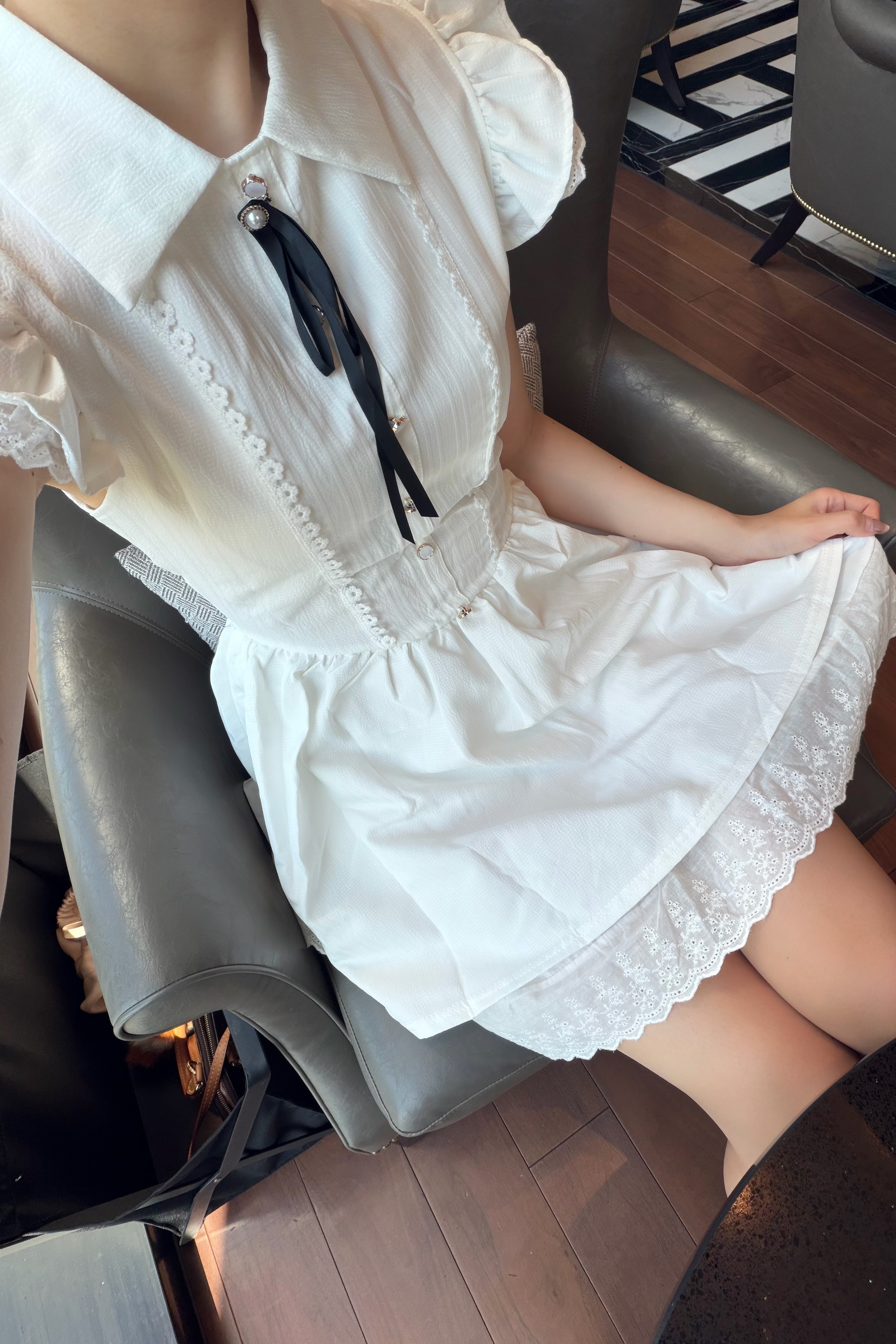 フリルスリーブリボンレースワンピース KR15041