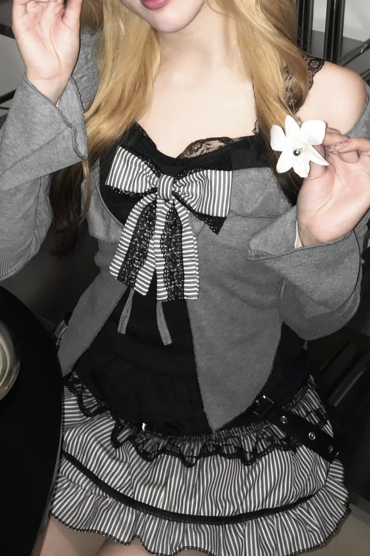 リボンフリルカーデセットアップ KR30493