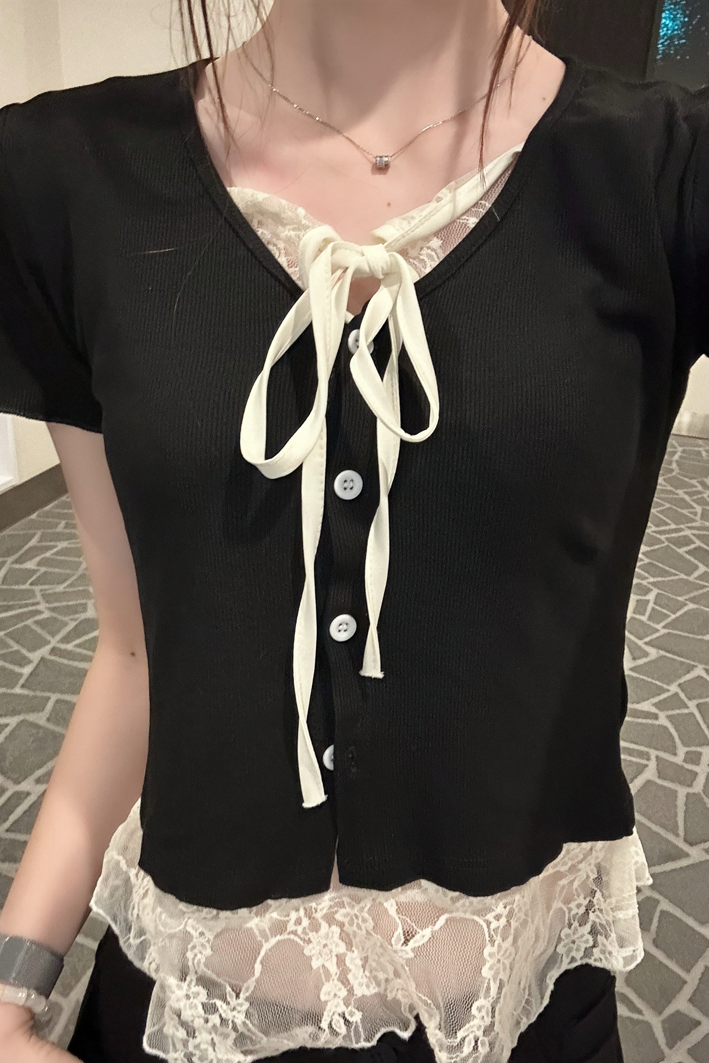 レースフロントリボントップス KR14637