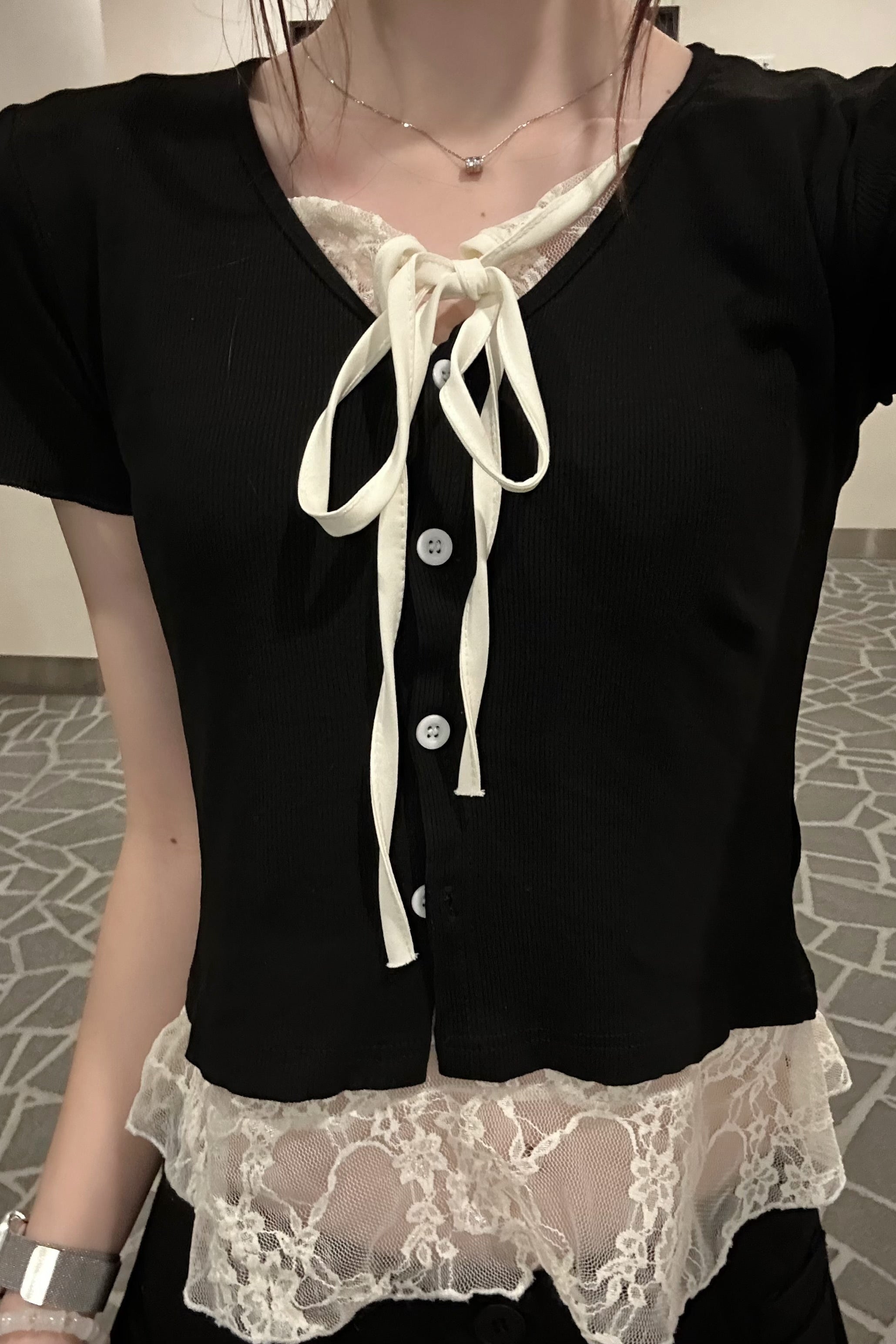 レースフロントリボントップス KR14637