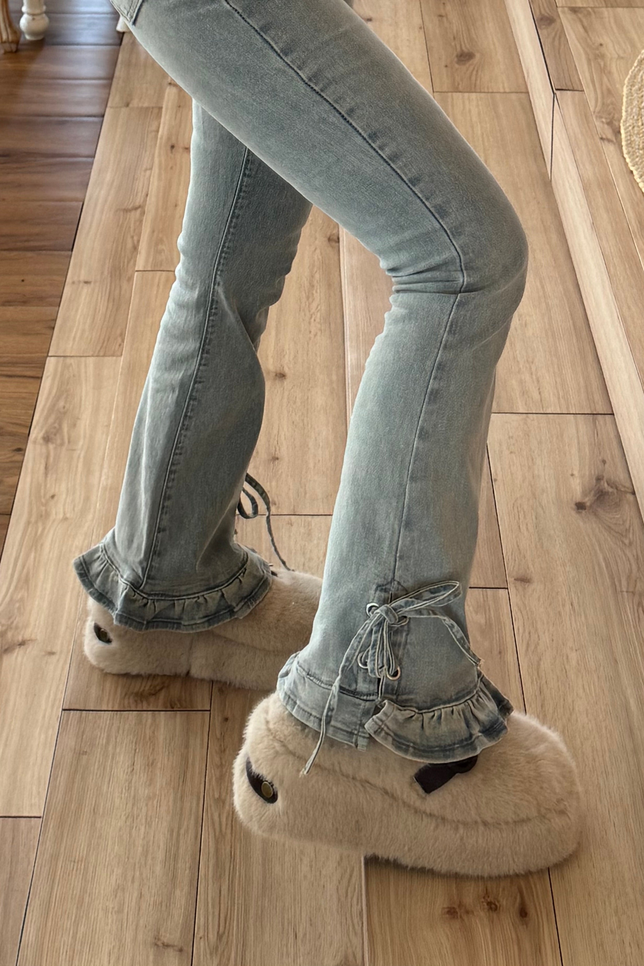 リボンレースアップフリルデニムパンツ KR12781