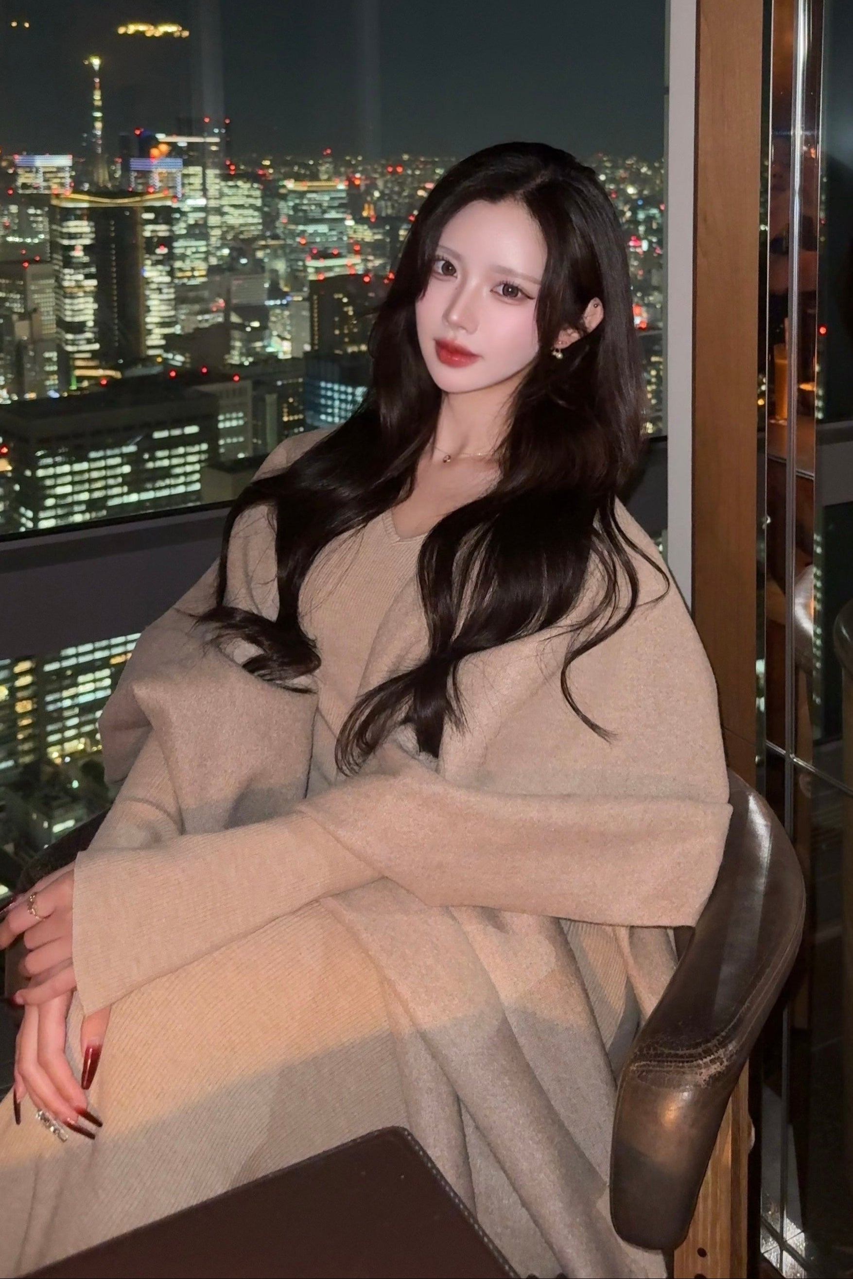 Vネックショールロングワンピース KR13835