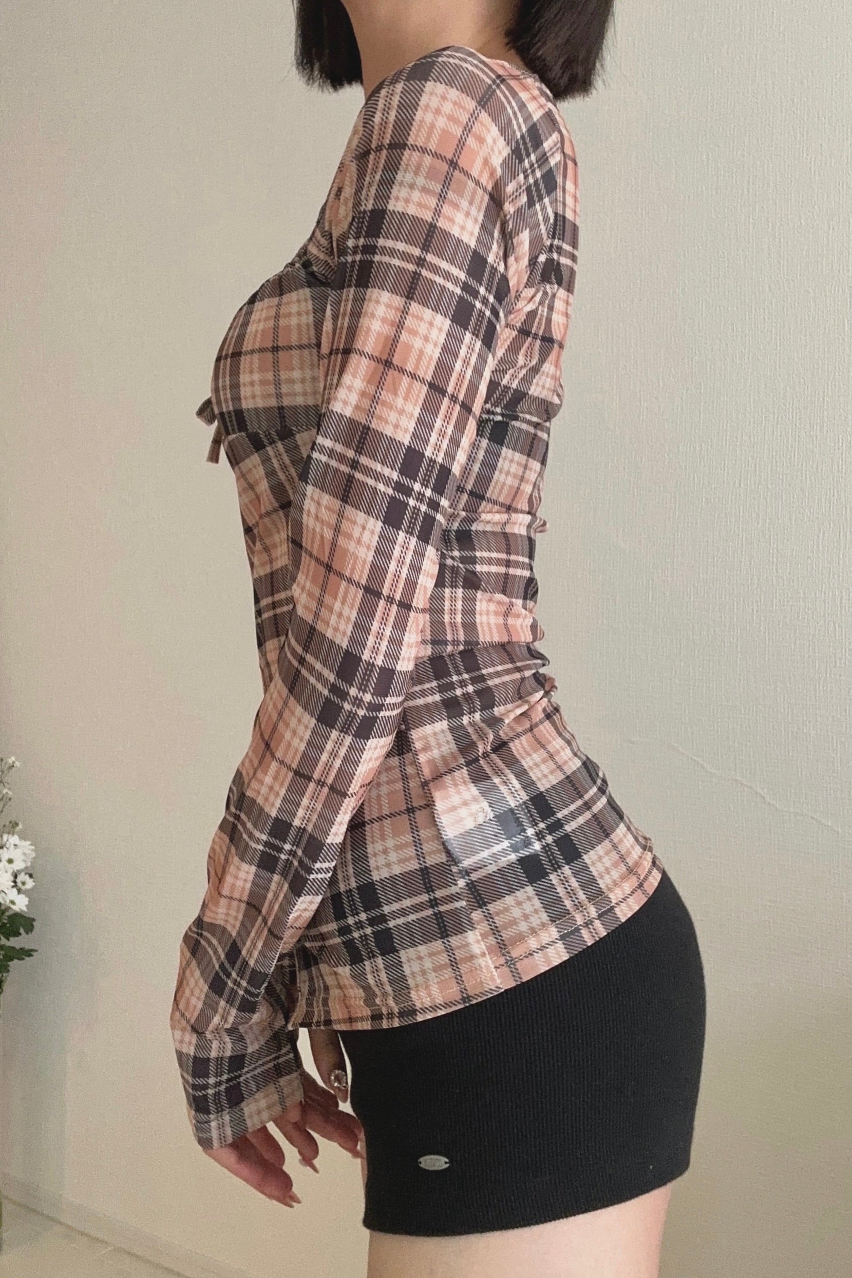 フロントリボンチェックトップス KR13473